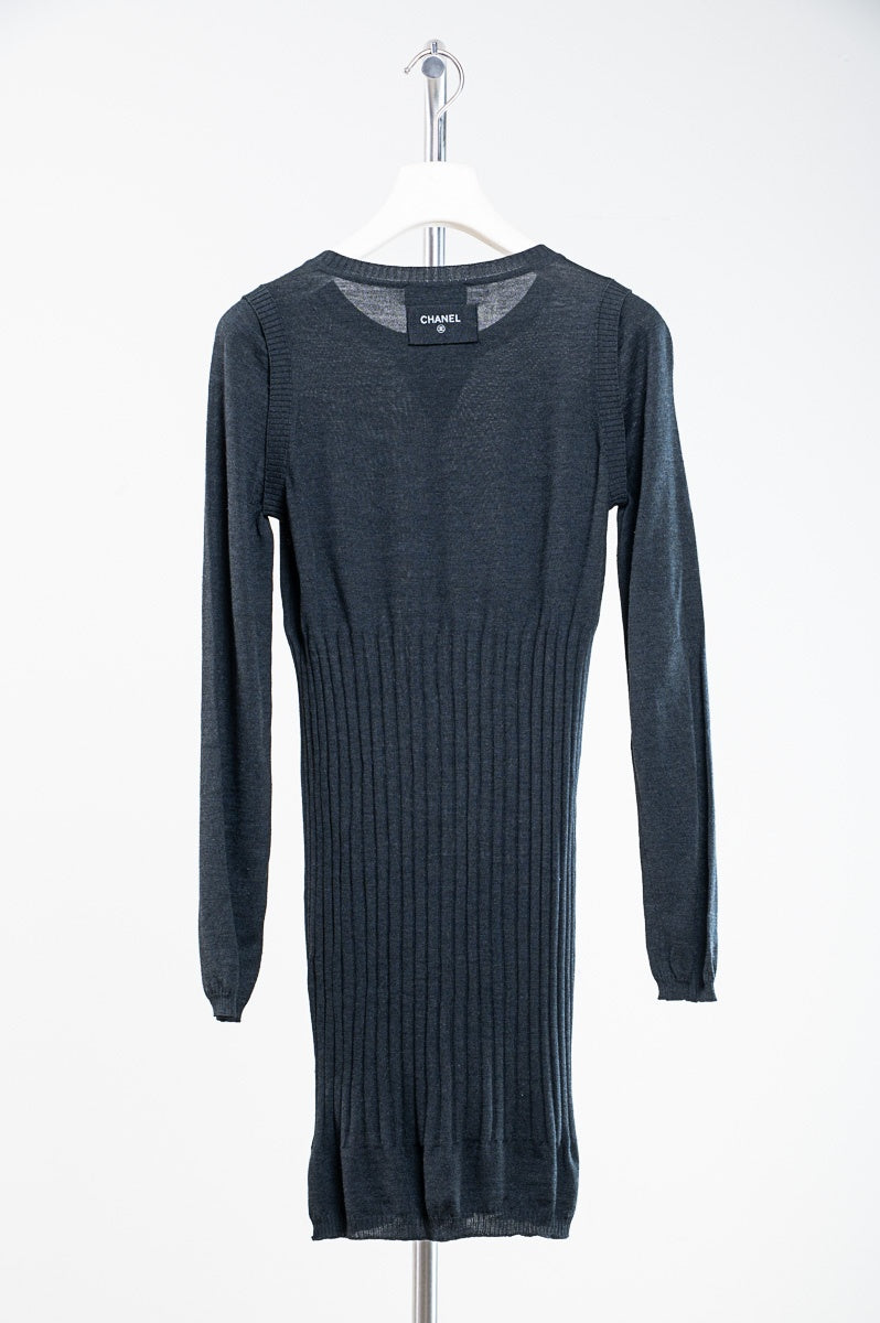 Dark Grey Long Sleeve Mini Knit Dress
