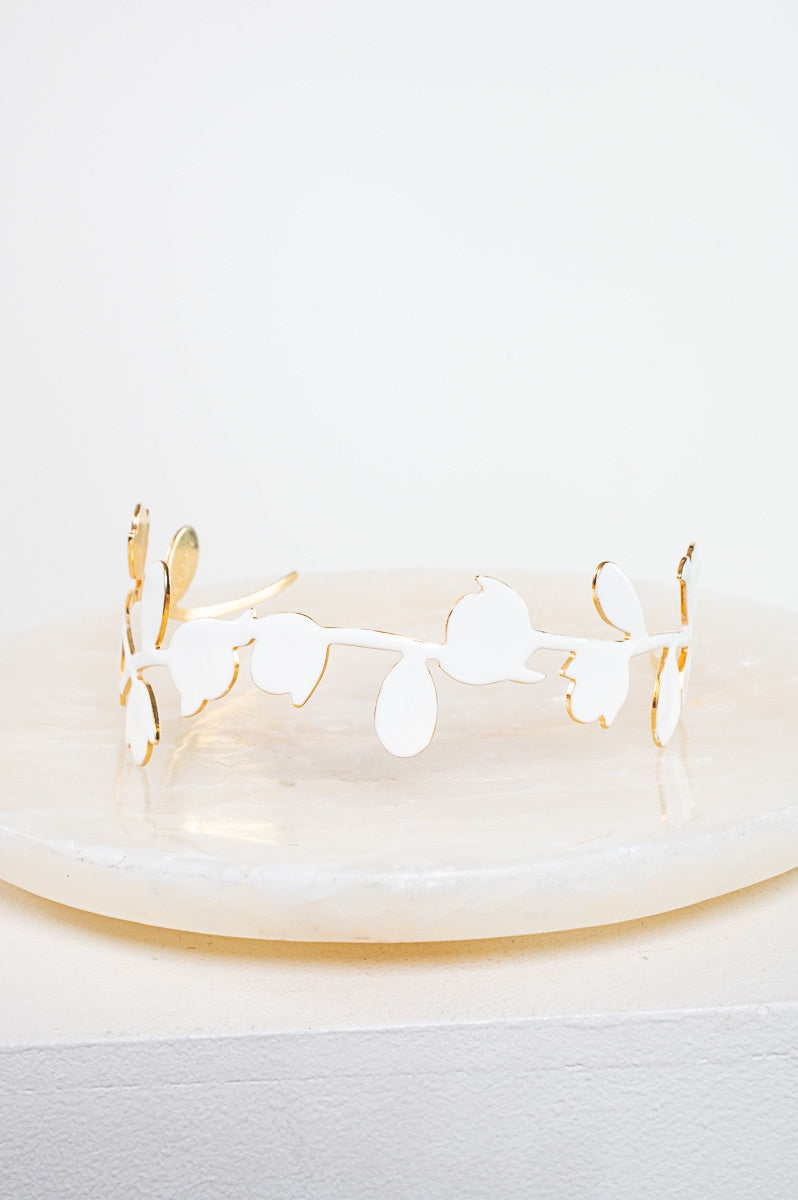 White & Gold Leaf Metal Headband