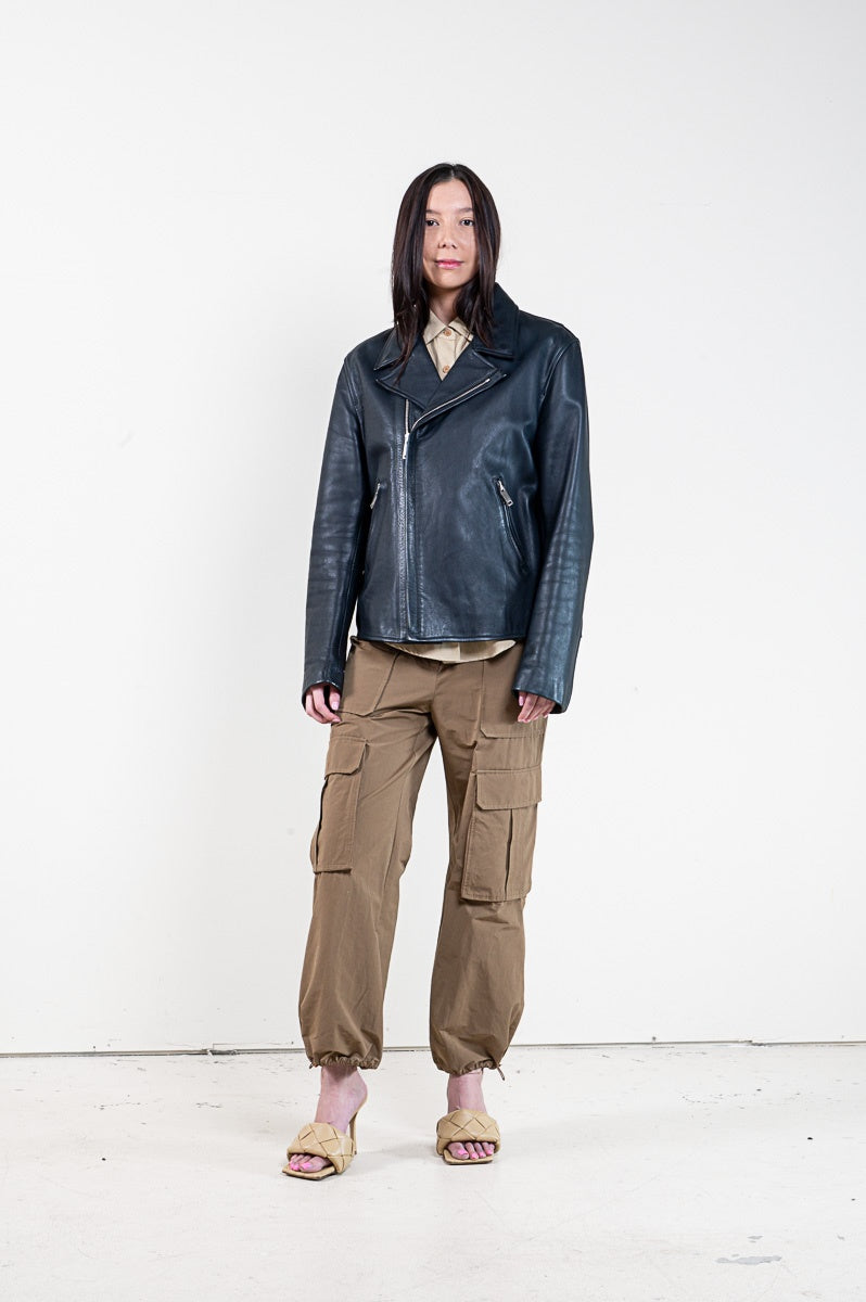 Navy Leather Moto Jacket