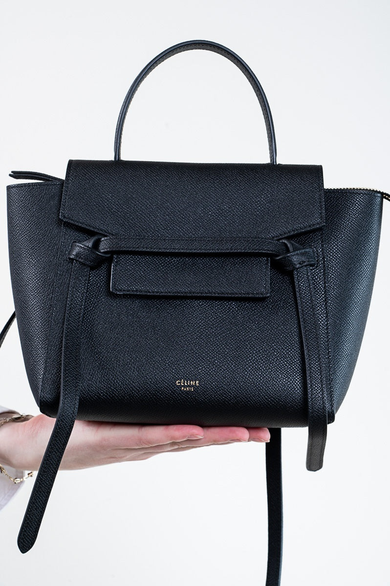 Black Grained Calfskin Nano Belt Bag