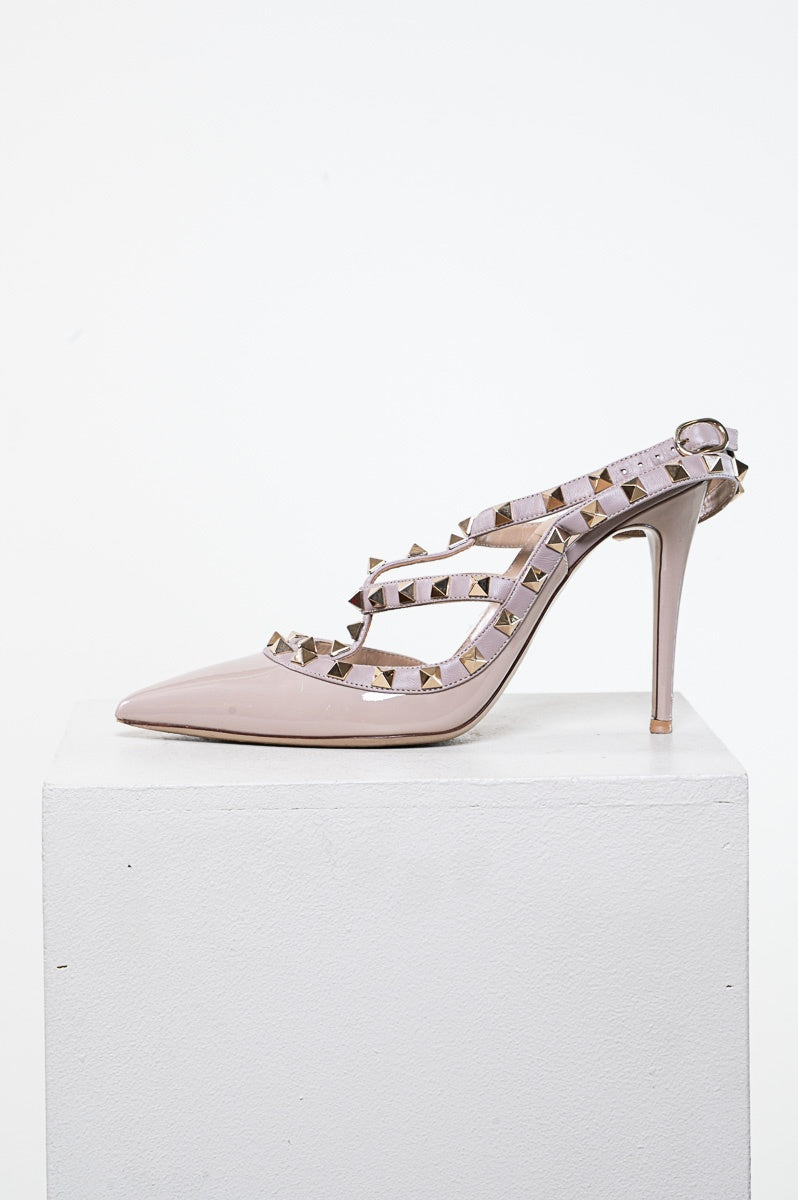 Powder Pink Rockstud Strap Heel