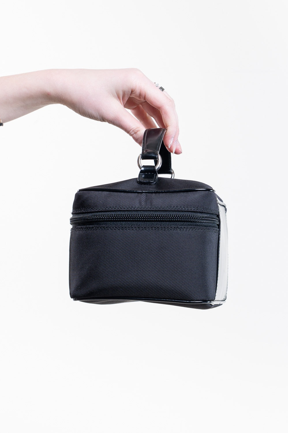 Vintage Black Canvas Top Handle Bamboo Toiletry Case