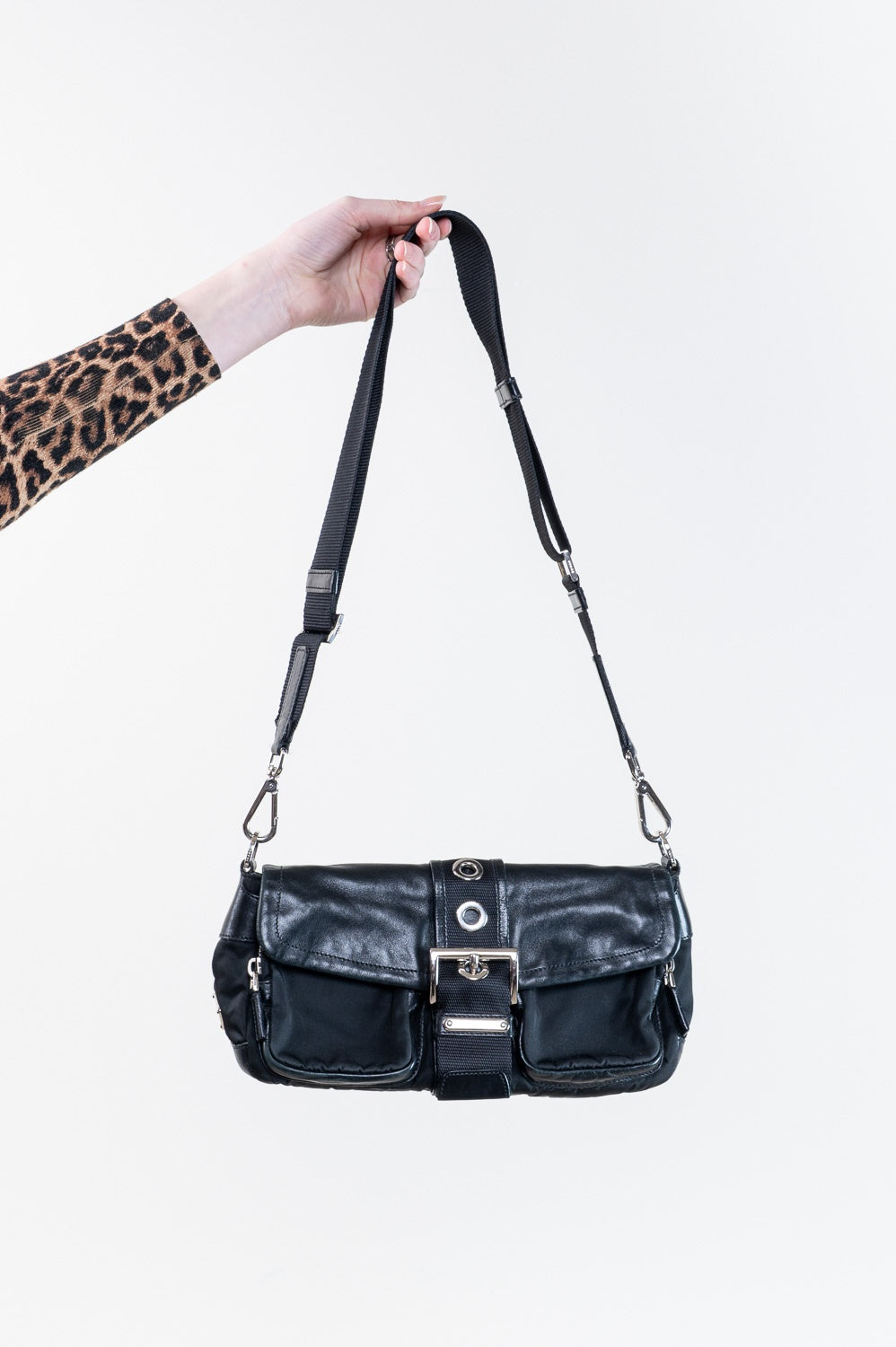 Black Double Pocket Buckle Flap Bag
