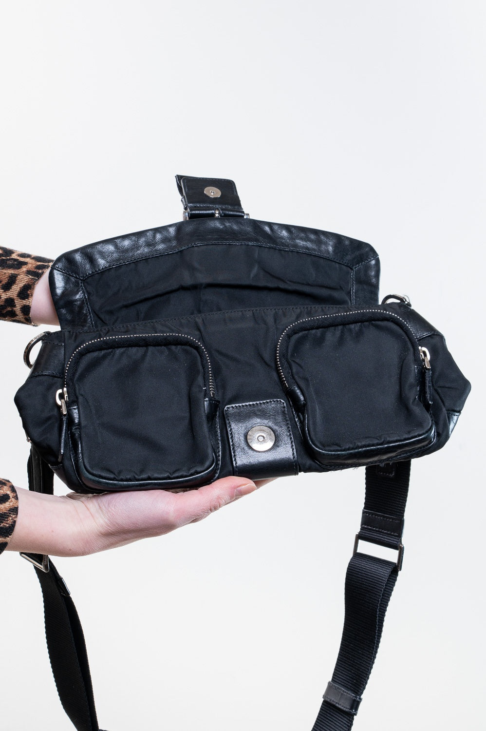 Black Double Pocket Buckle Flap Bag