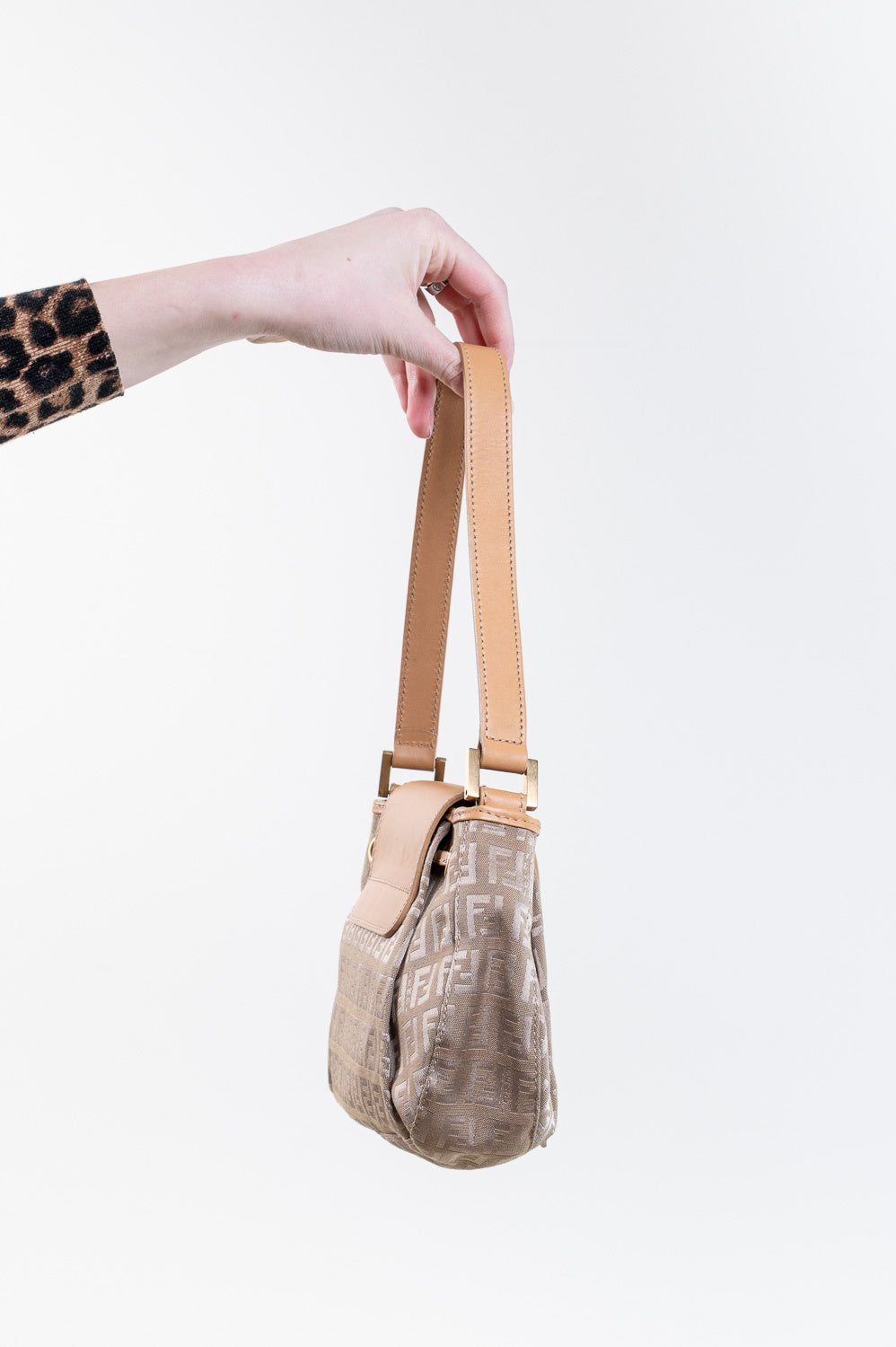 Vintage Tan Logo Shoulder Drawstring Bag