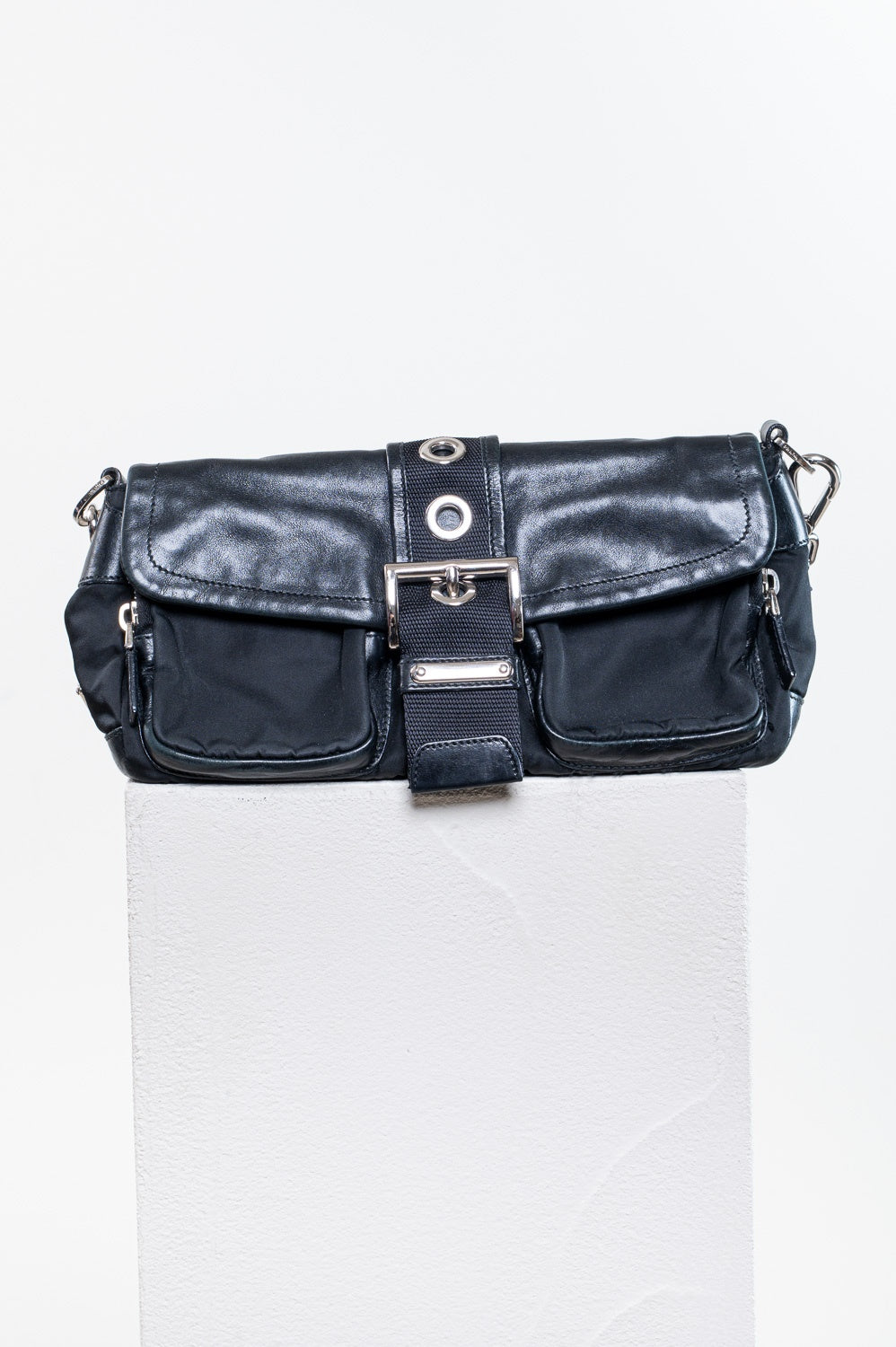 Black Double Pocket Buckle Flap Bag