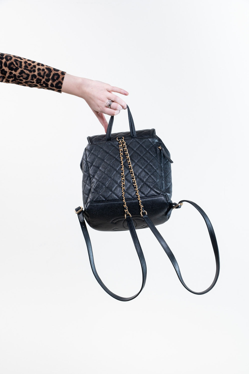 Black & Gold-Tone Hardware Quilted Filigree Backpack