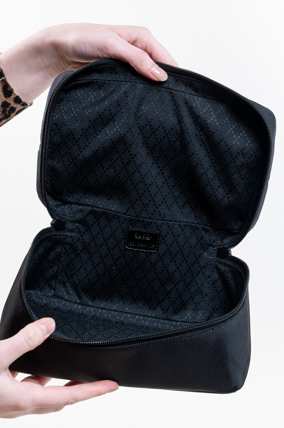 Vintage Black Canvas Top Handle Bamboo Toiletry Case