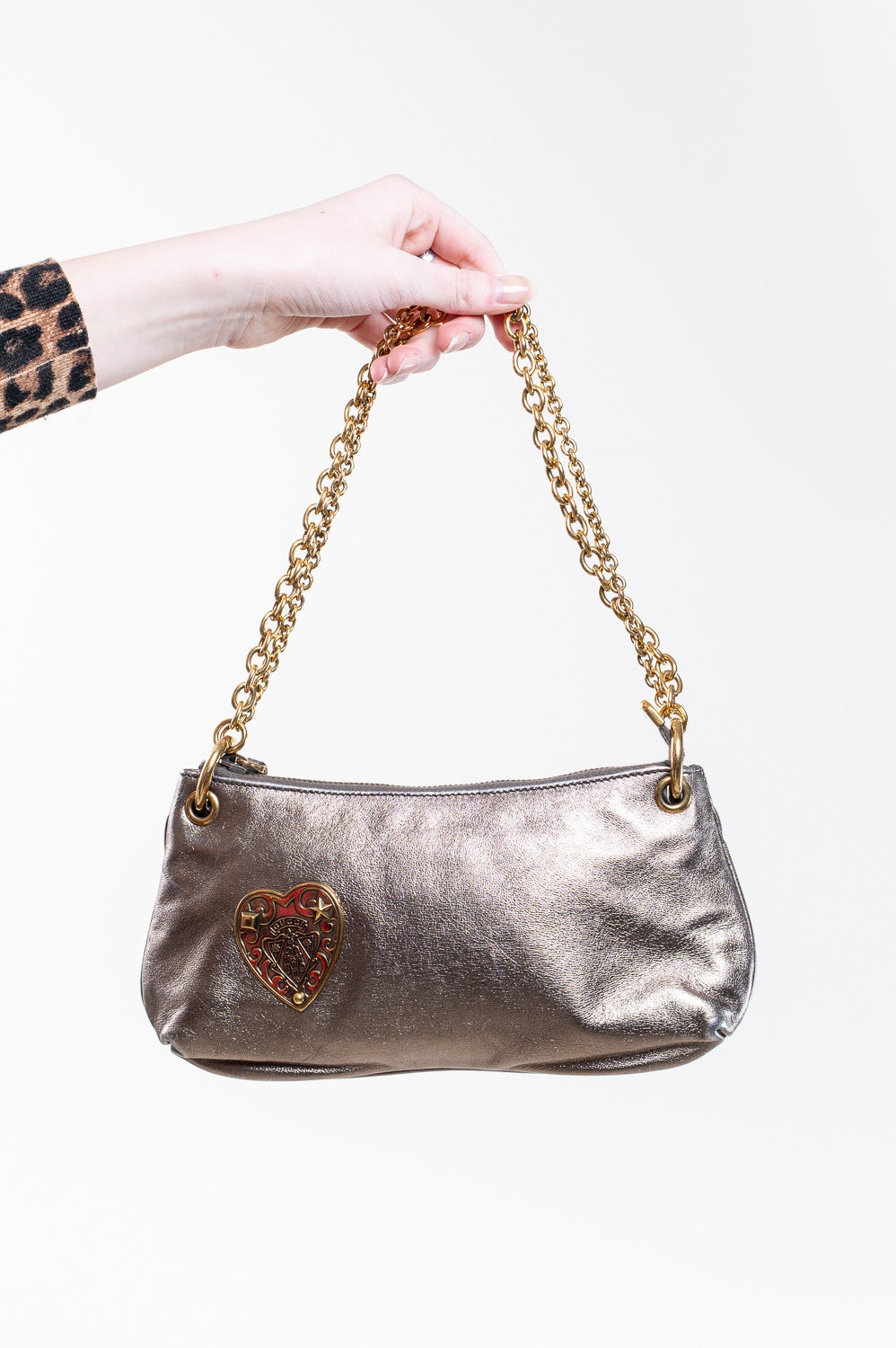Metallic Heart Chain Shoulder Bag