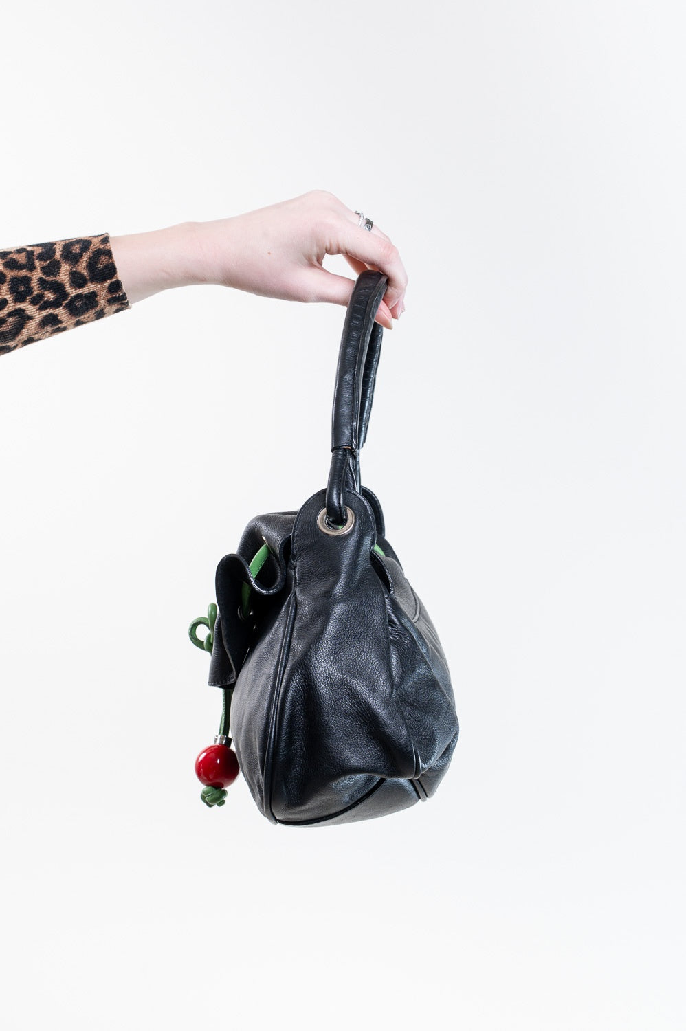 Black Flap Shoulder Bag w/ Cherry Tie