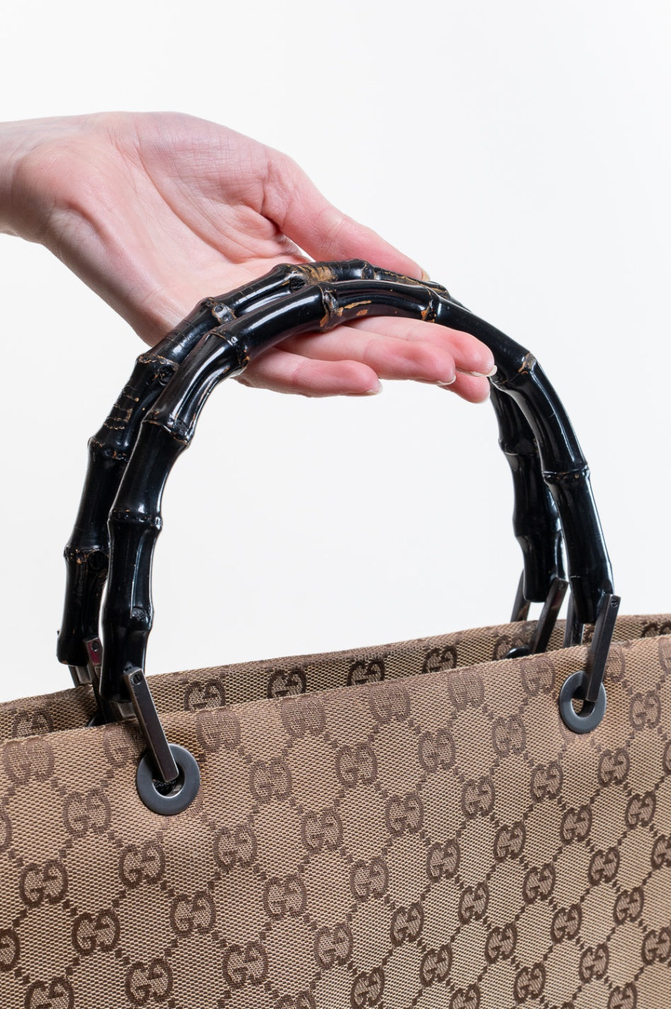 Vintage Bamboo Handle Monogram Canvas Tote Bag