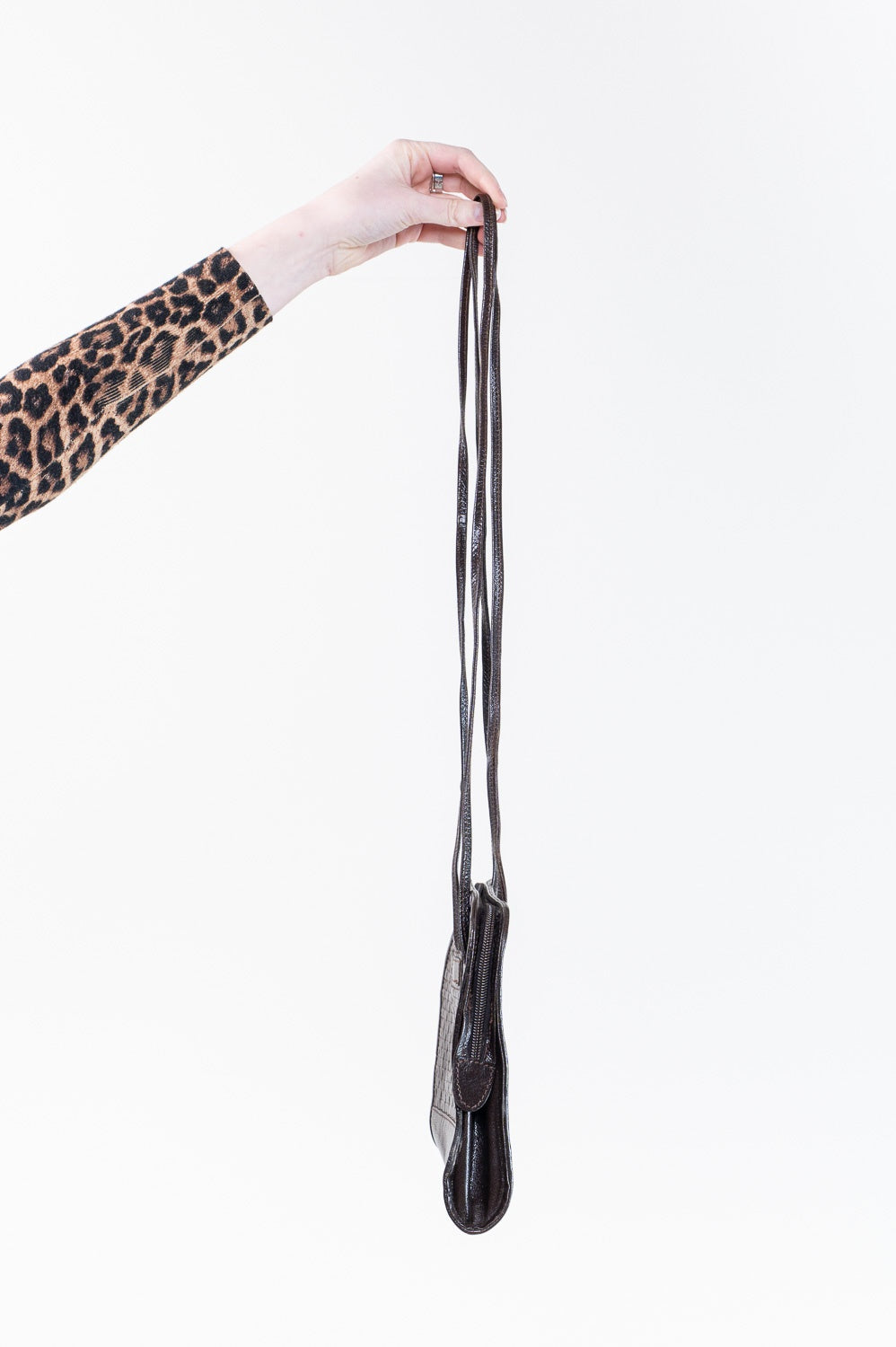 Vintage Brown Woven Leather Double Strap Shoulder Bag