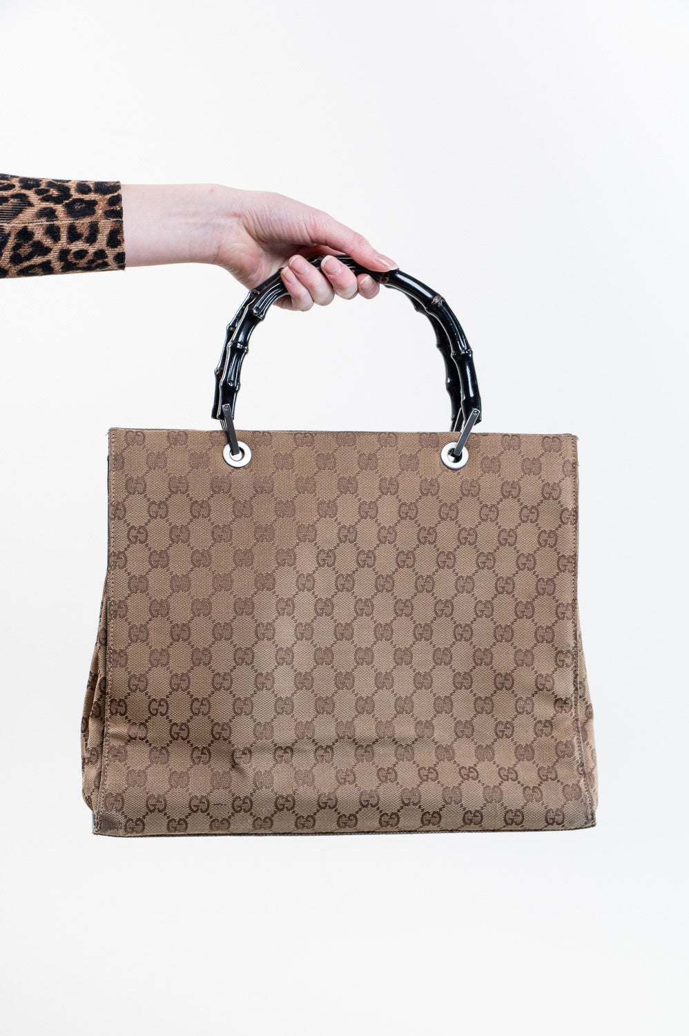 Vintage Bamboo Handle Monogram Canvas Tote Bag