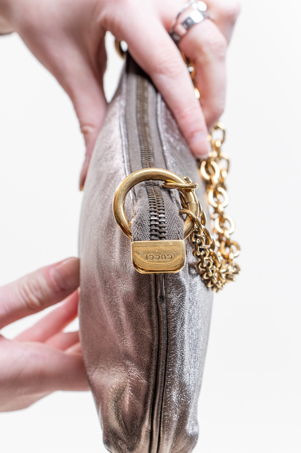 Metallic Heart Chain Shoulder Bag