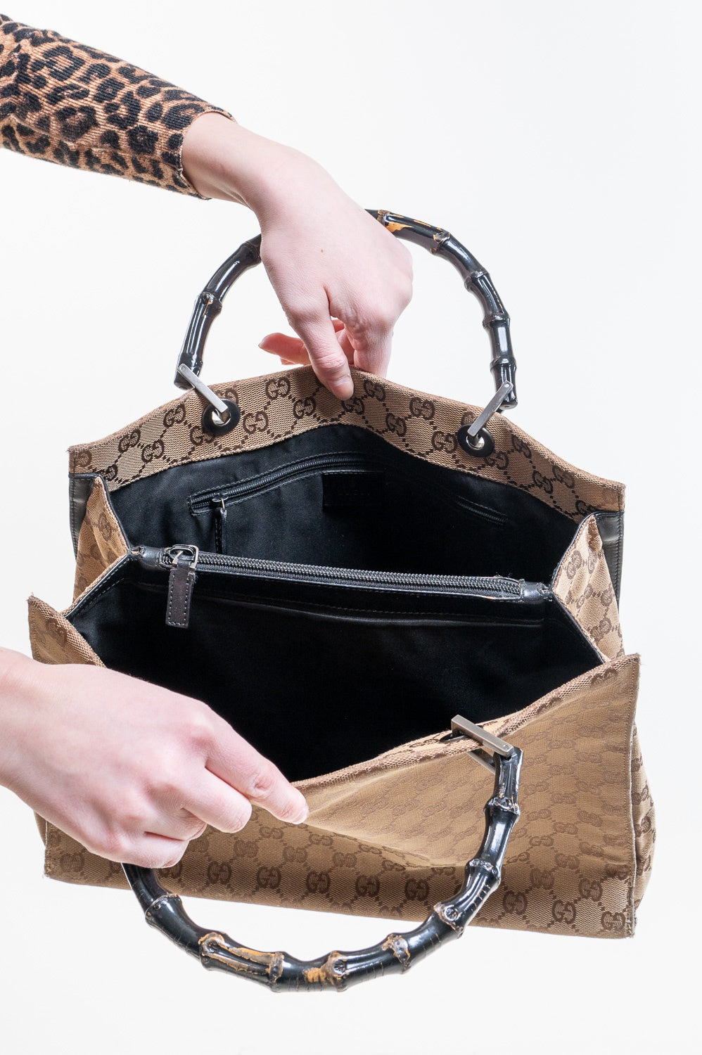 Vintage Bamboo Handle Monogram Canvas Tote Bag