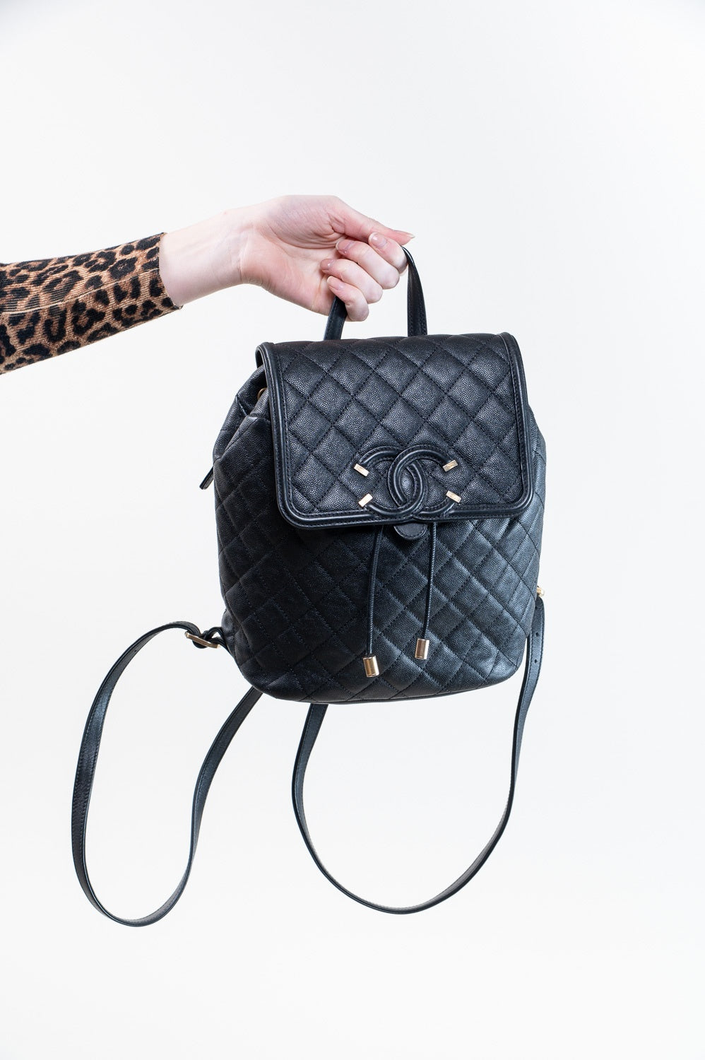 Black & Gold-Tone Hardware Quilted Filigree Backpack