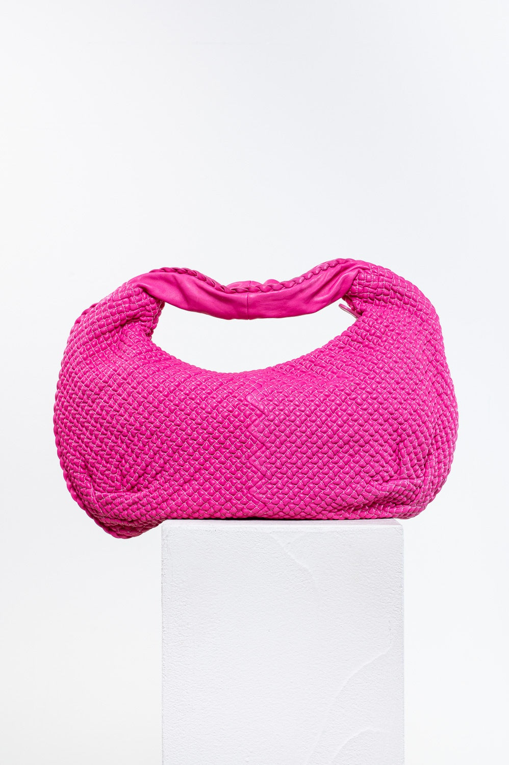 Pink Leather Bubble-Effect Hobo Shoulder Bag