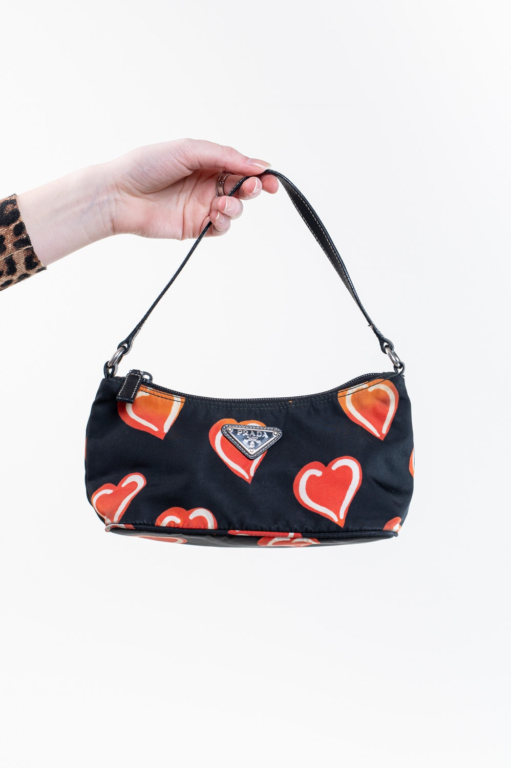 Black Heart Nylon Plaque Mini Bag