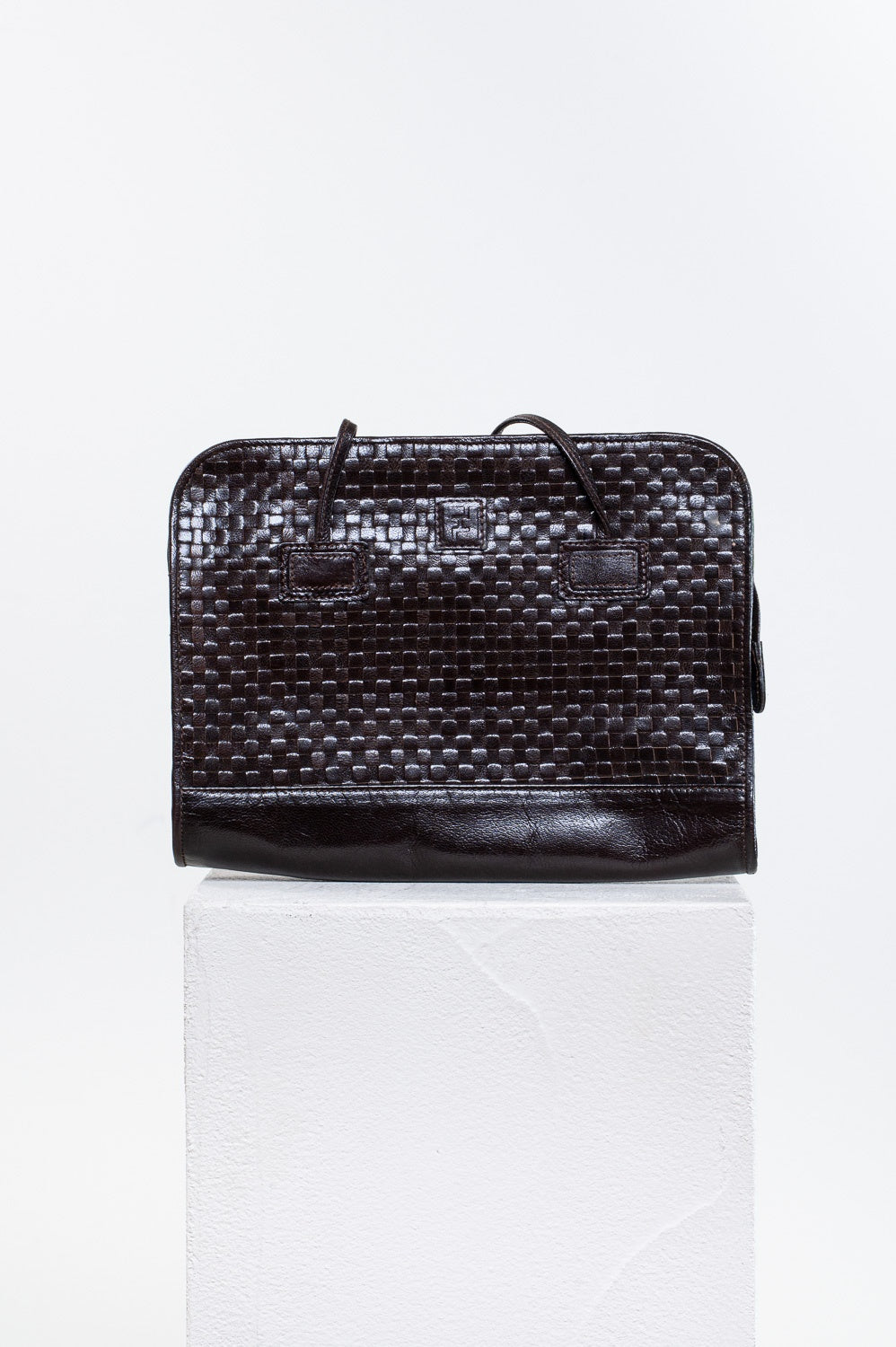 Vintage Brown Woven Leather Double Strap Shoulder Bag