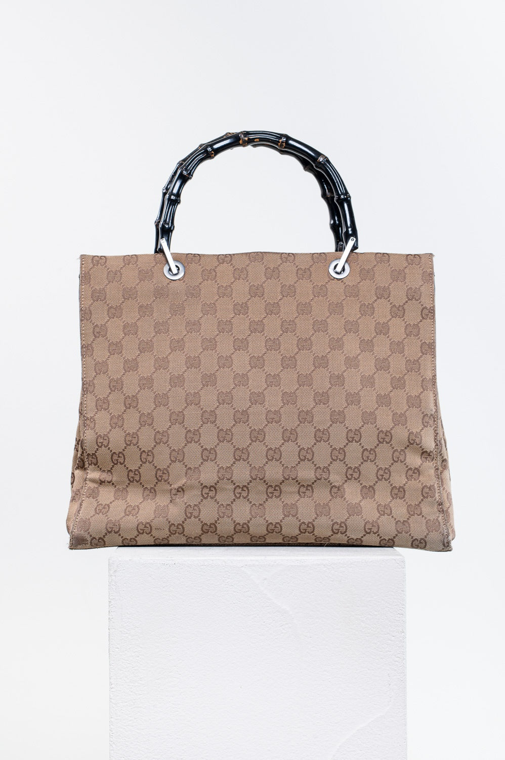 Vintage Bamboo Handle Monogram Canvas Tote Bag