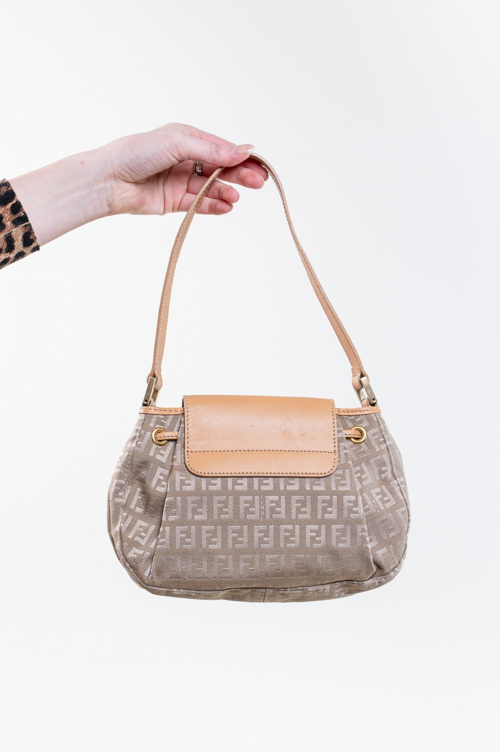 Vintage Tan Logo Shoulder Drawstring Bag