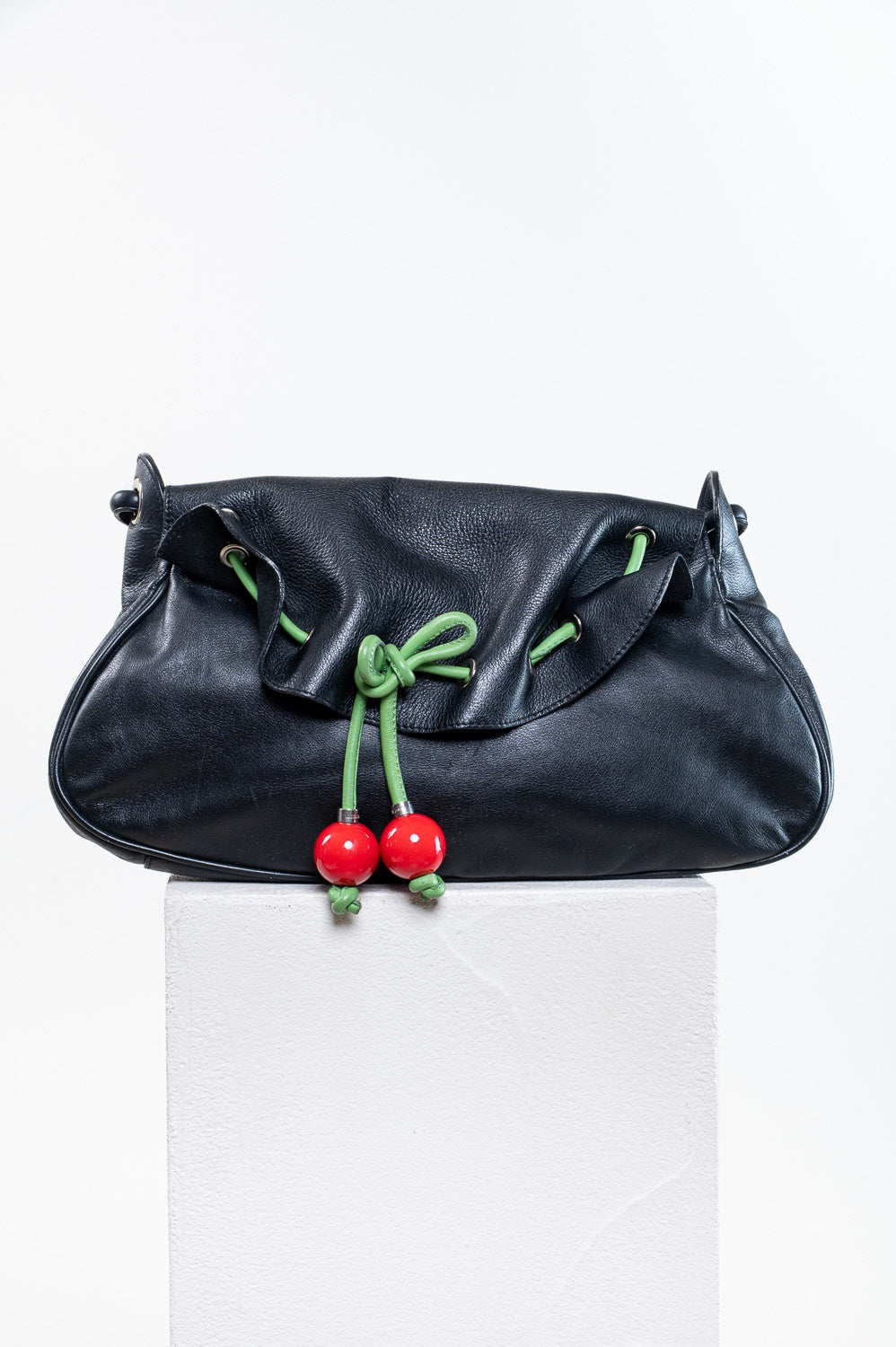Black Flap Shoulder Bag w/ Cherry Tie