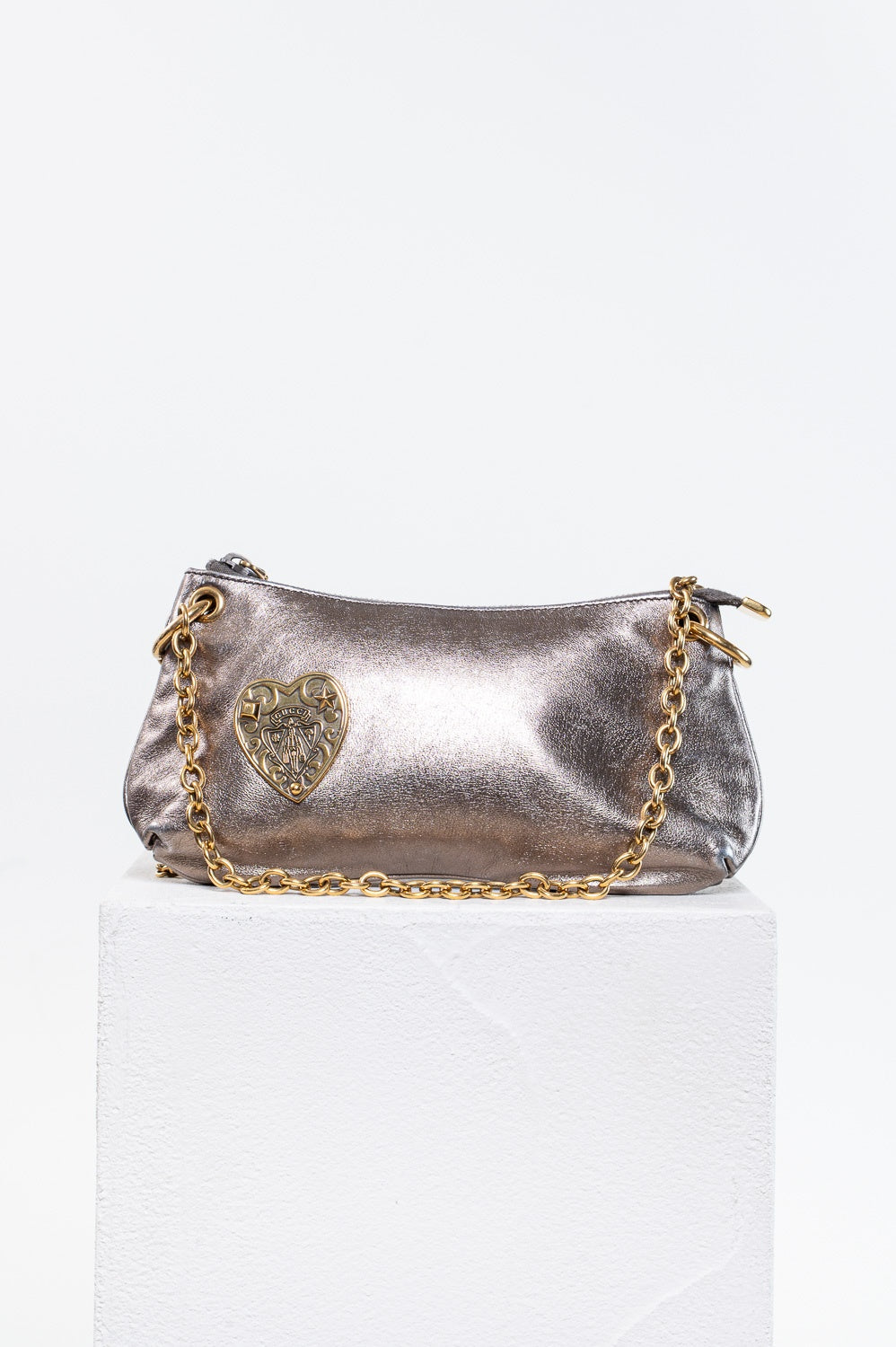 Metallic Heart Chain Shoulder Bag