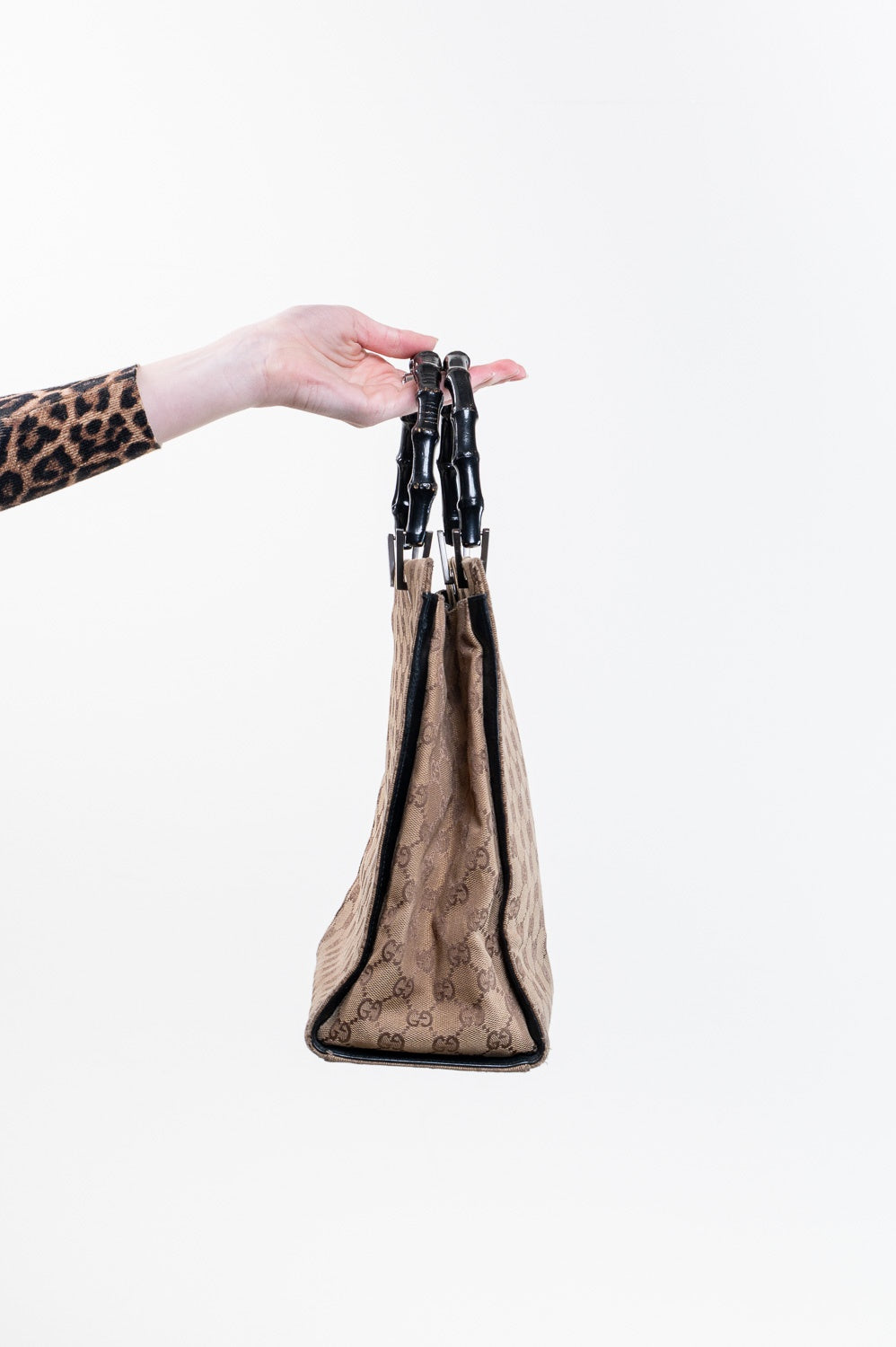 Vintage Bamboo Handle Monogram Canvas Tote Bag