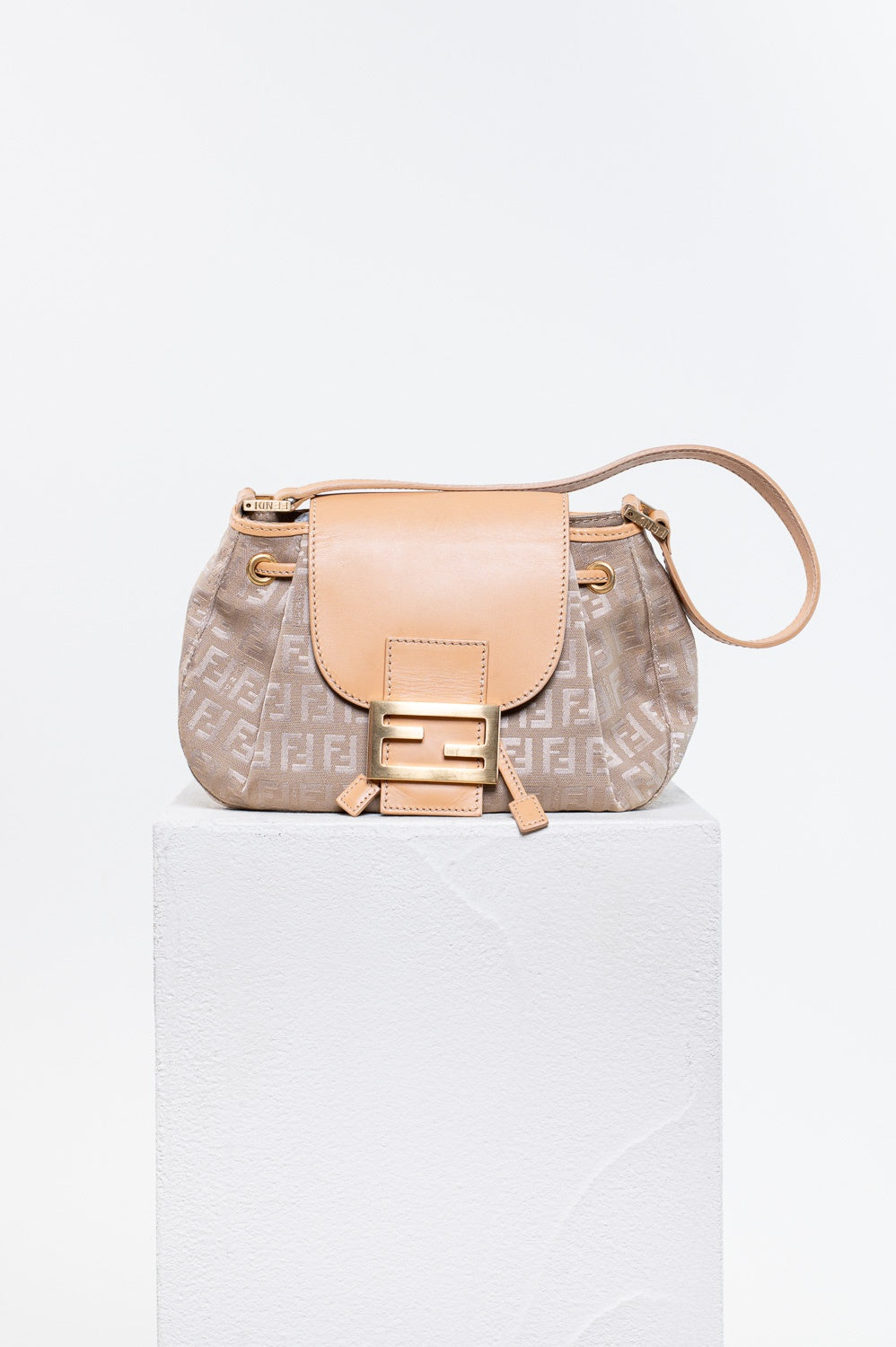 Vintage Tan Logo Shoulder Drawstring Bag