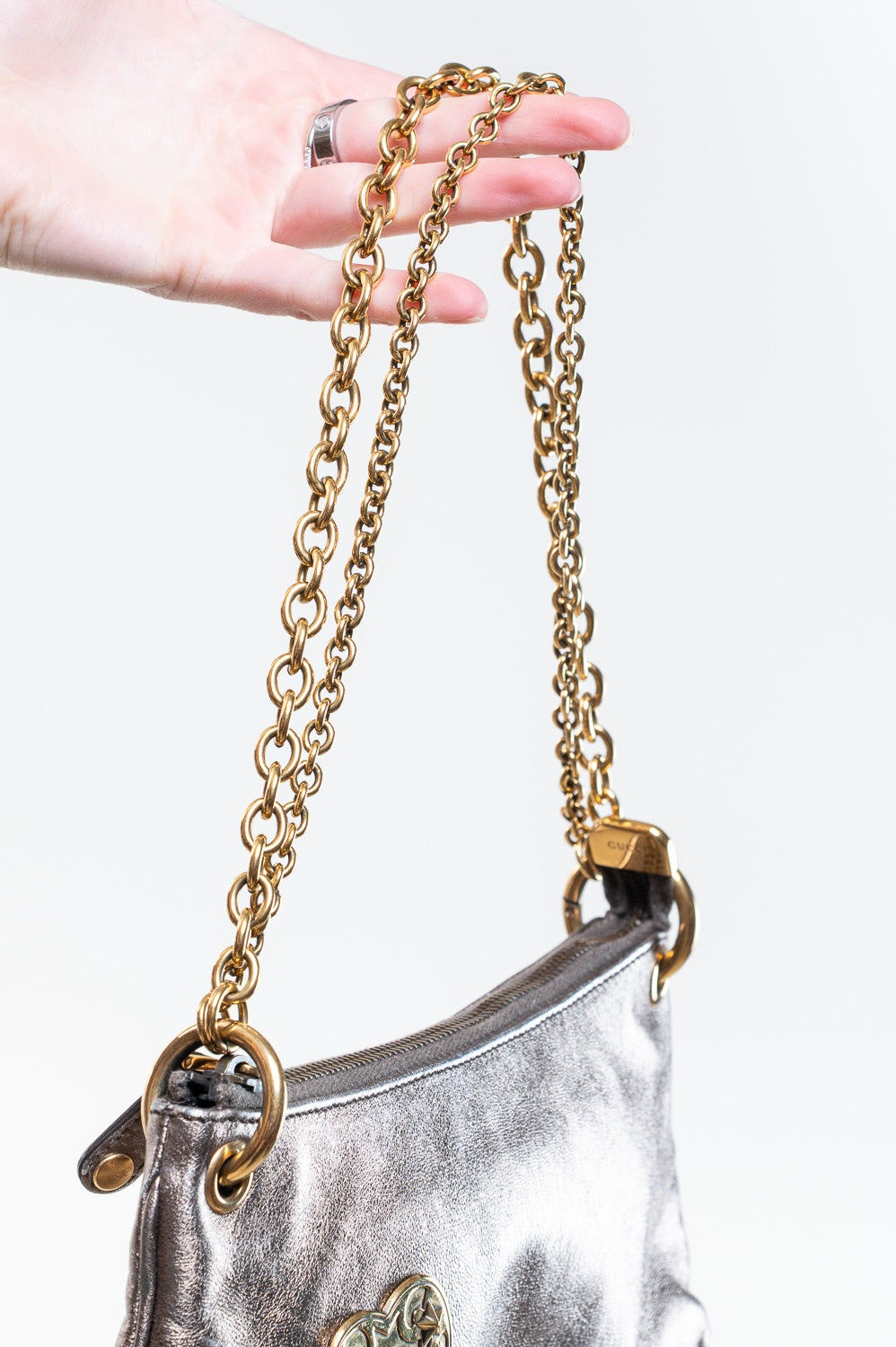 Metallic Heart Chain Shoulder Bag