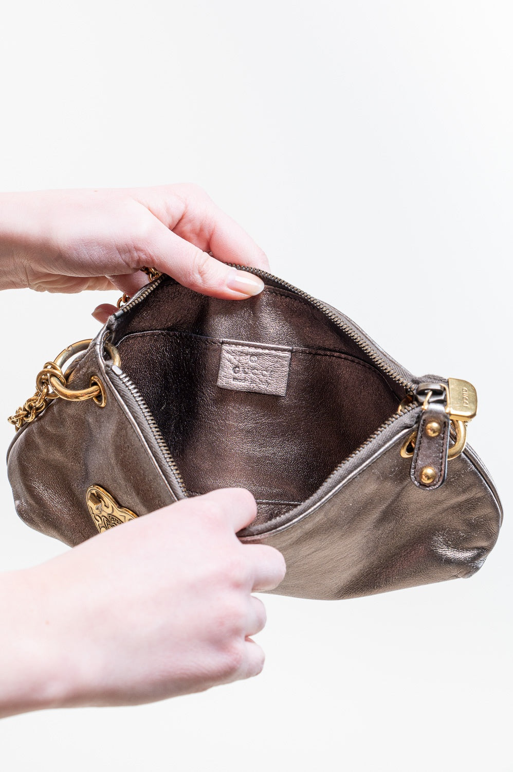 Metallic Heart Chain Shoulder Bag