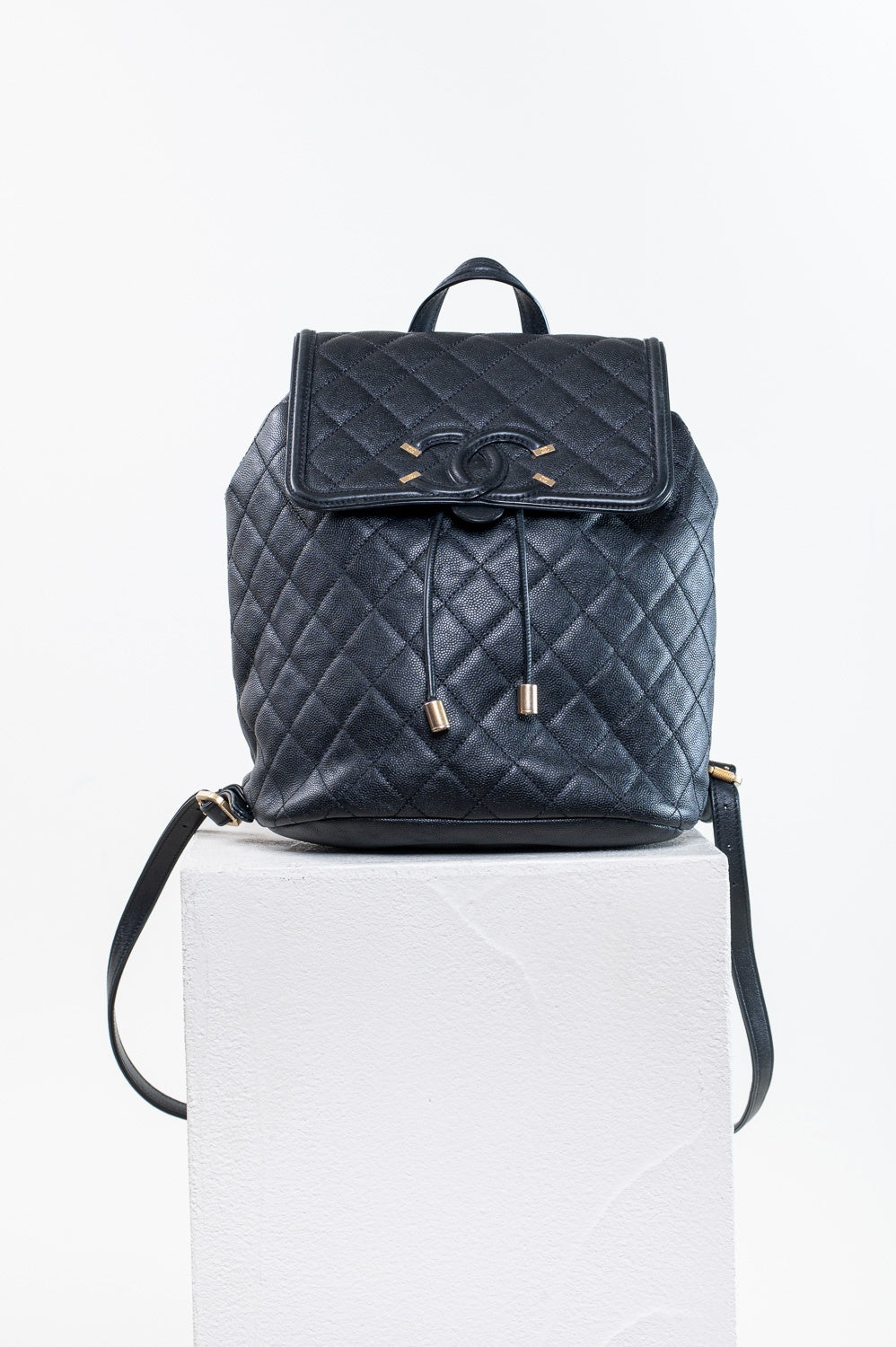 Black & Gold-Tone Hardware Quilted Filigree Backpack