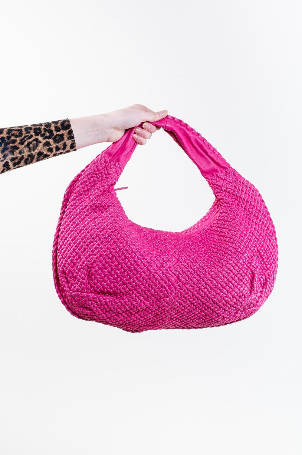 Pink Leather Bubble-Effect Hobo Shoulder Bag