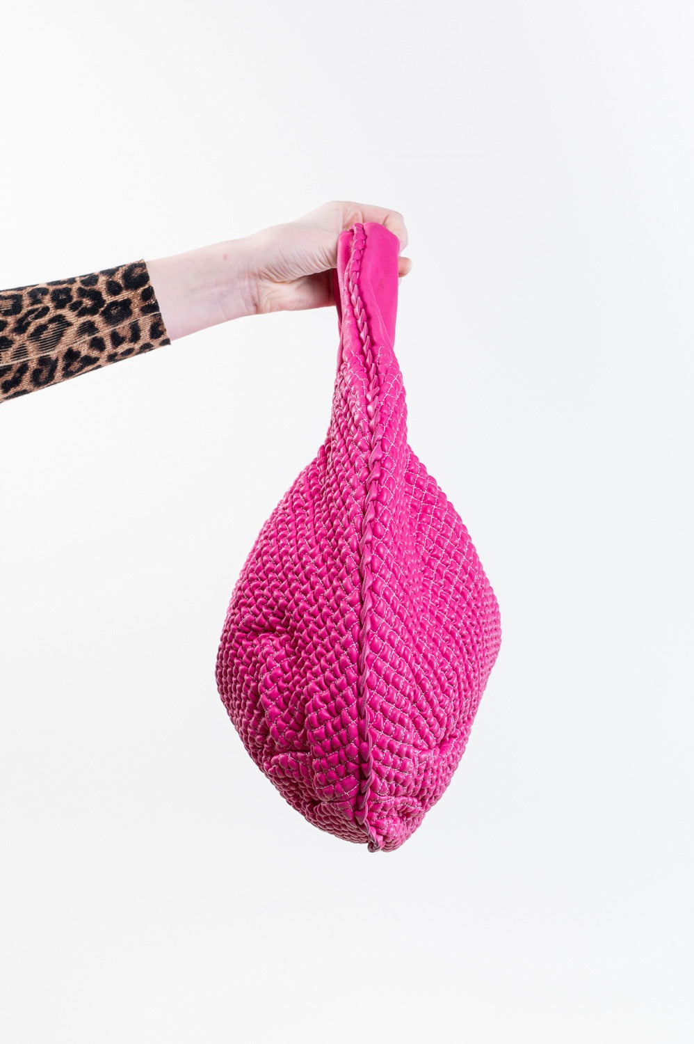 Pink Leather Bubble-Effect Hobo Shoulder Bag