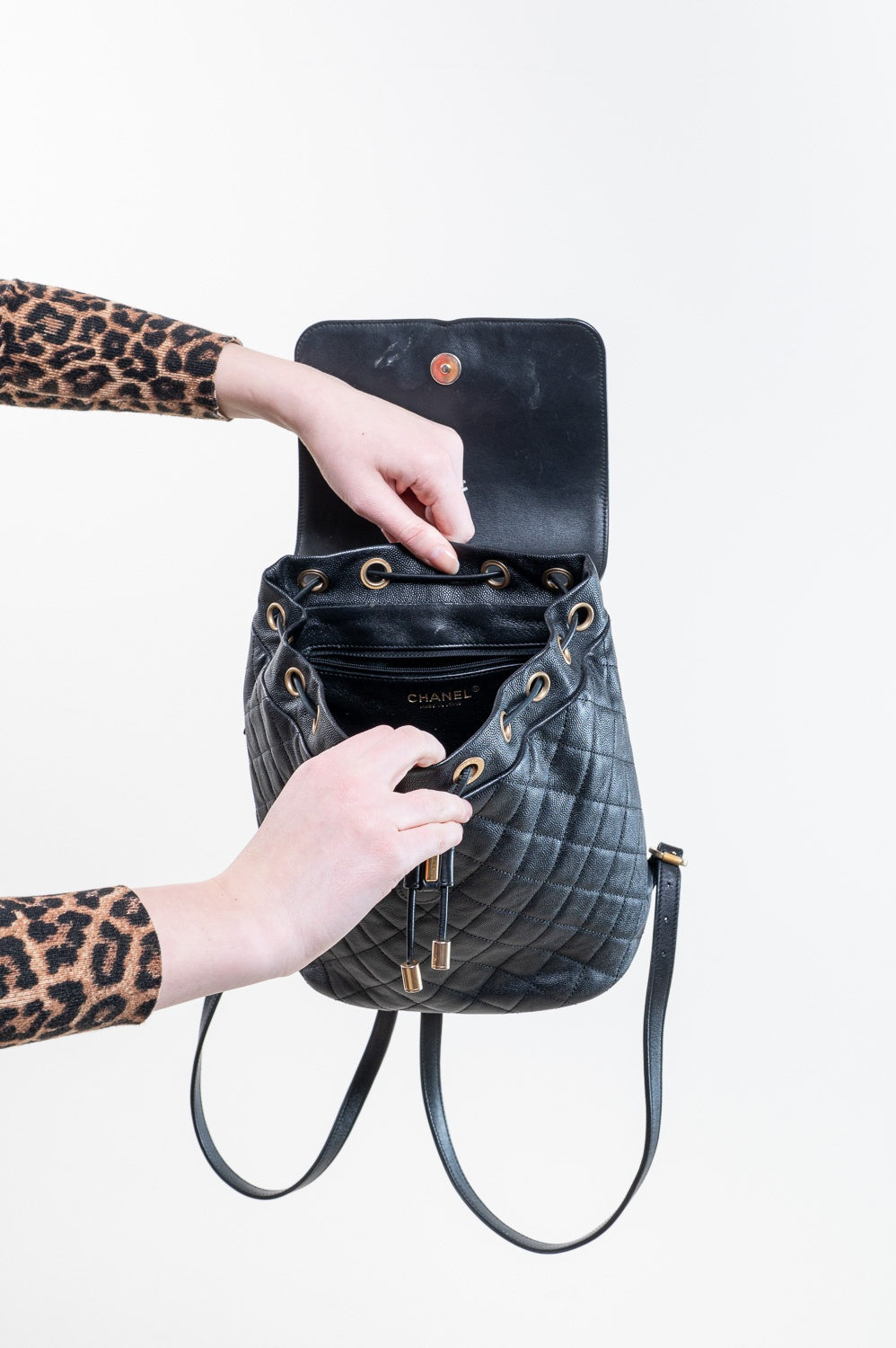 Black & Gold-Tone Hardware Quilted Filigree Backpack