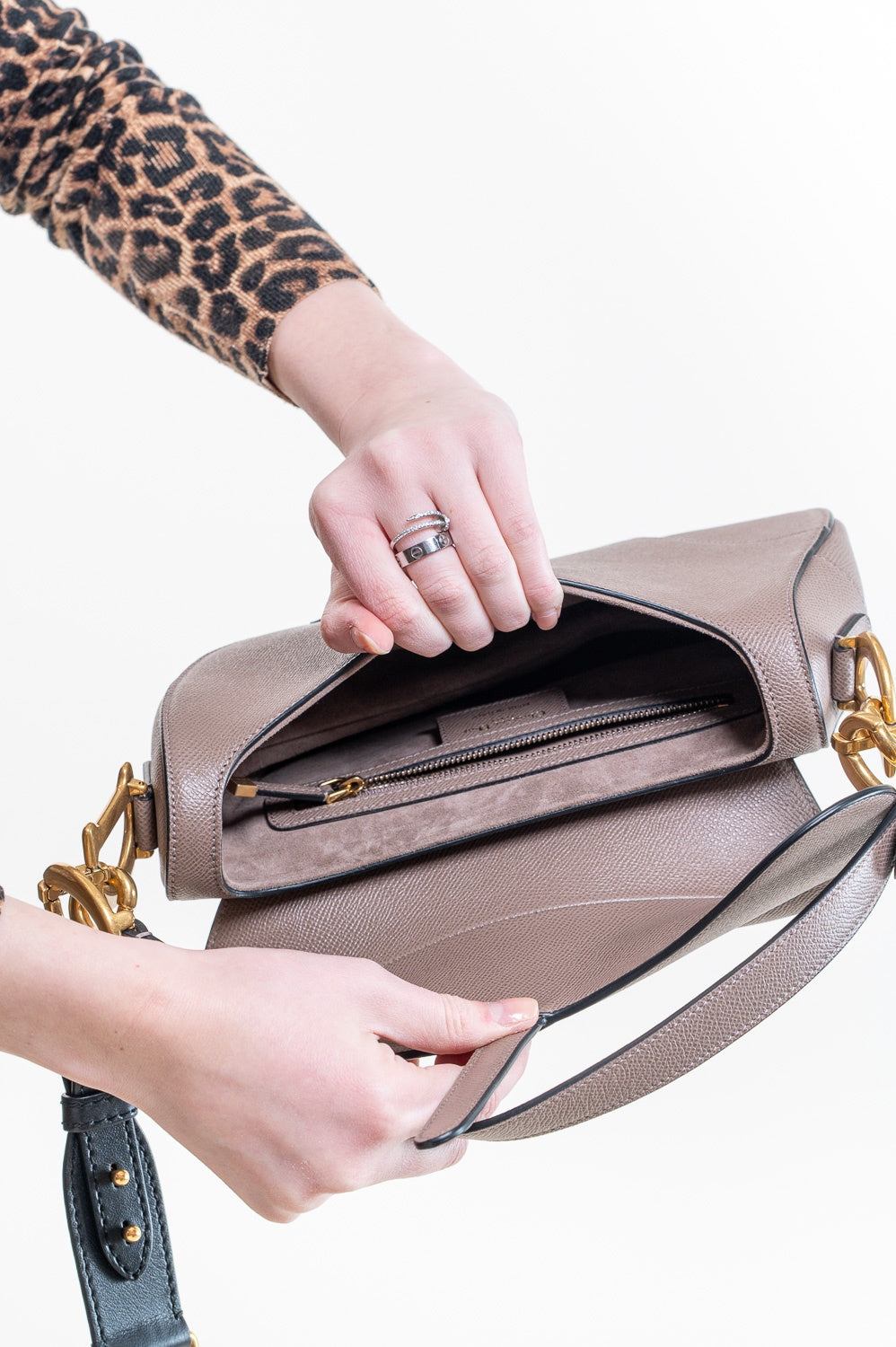 Blush Grained Calfskin Saddle Bag with Strap