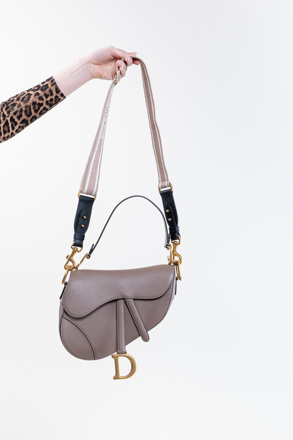 Blush Grained Calfskin Saddle Bag with Strap