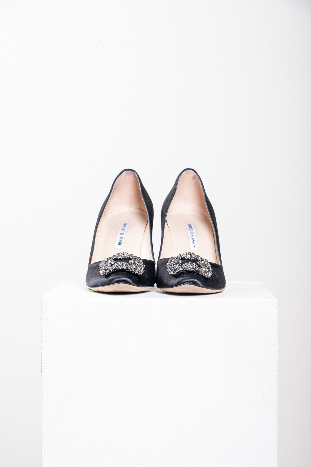 Black Satin Hangisi 70 Jewel Buckle Pump