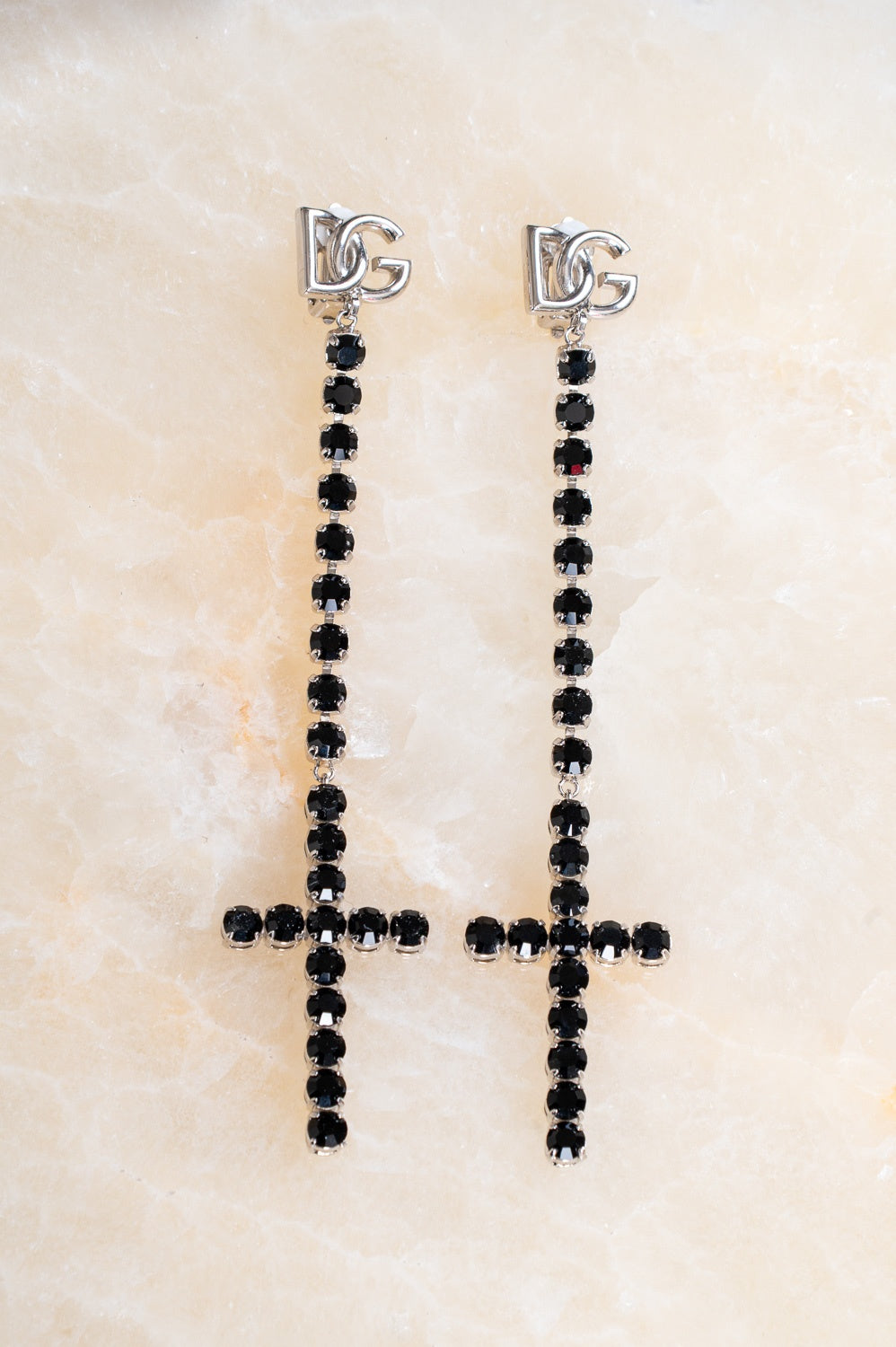 Kim Long Rhinestone Detailed Cross Earrings