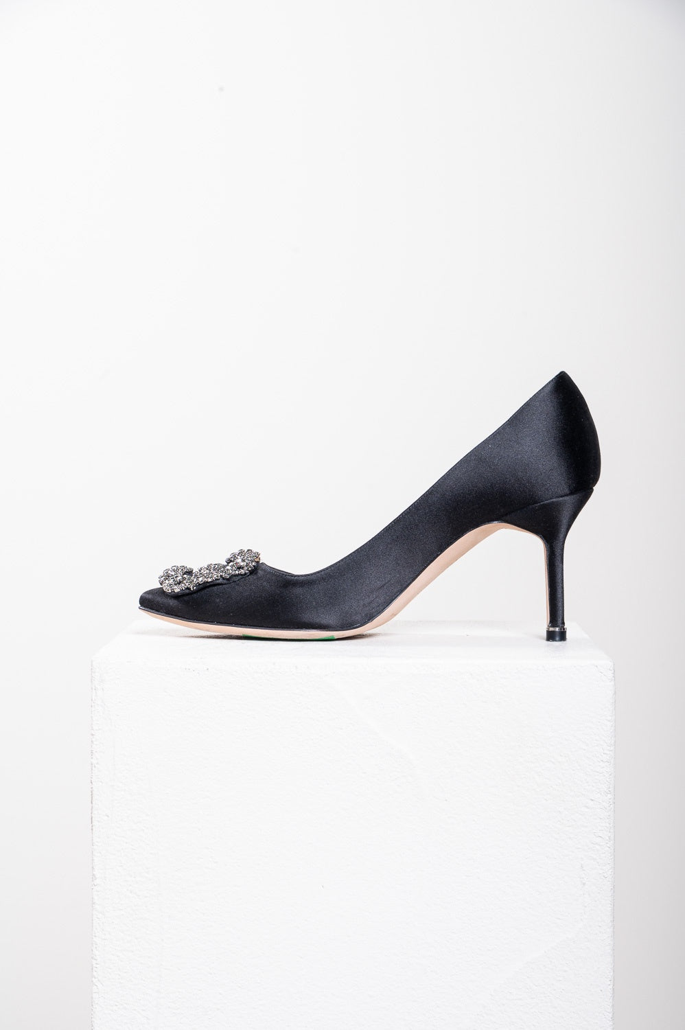 Black Satin Hangisi 70 Jewel Buckle Pump