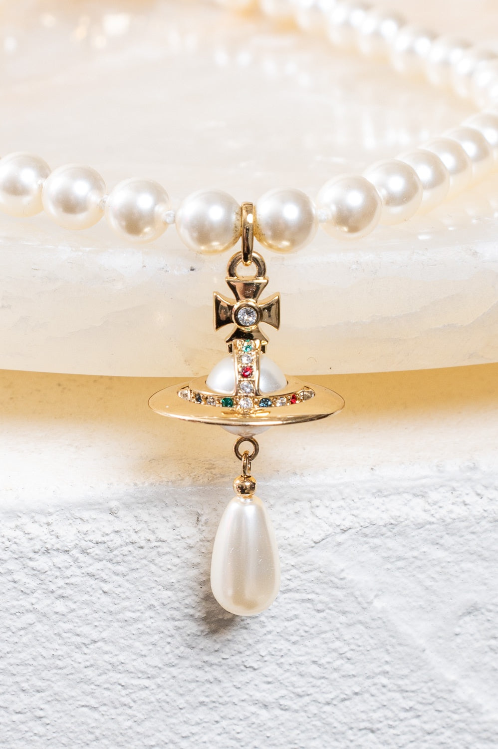 One Row Pearl Drop Choker