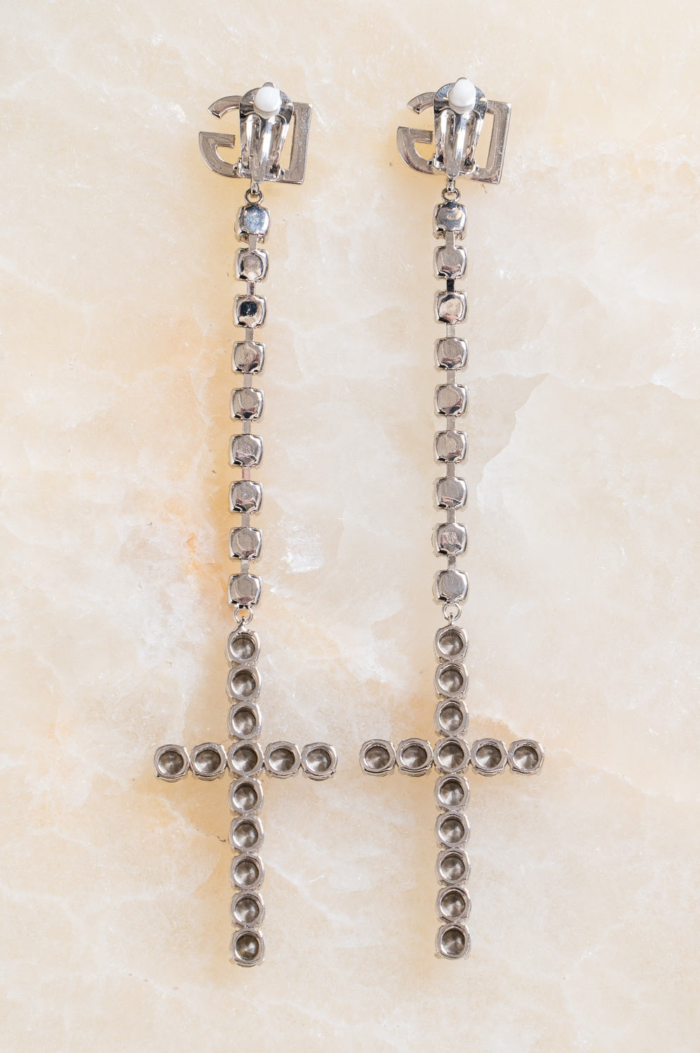 Kim Long Rhinestone Detailed Cross Earrings