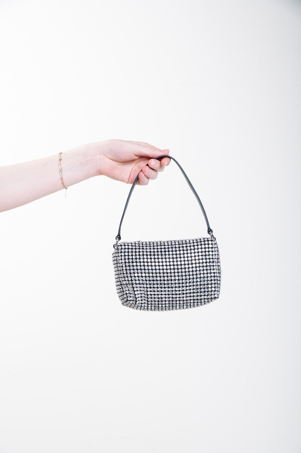 Silver Rhinestone Mini Top Handle Bag