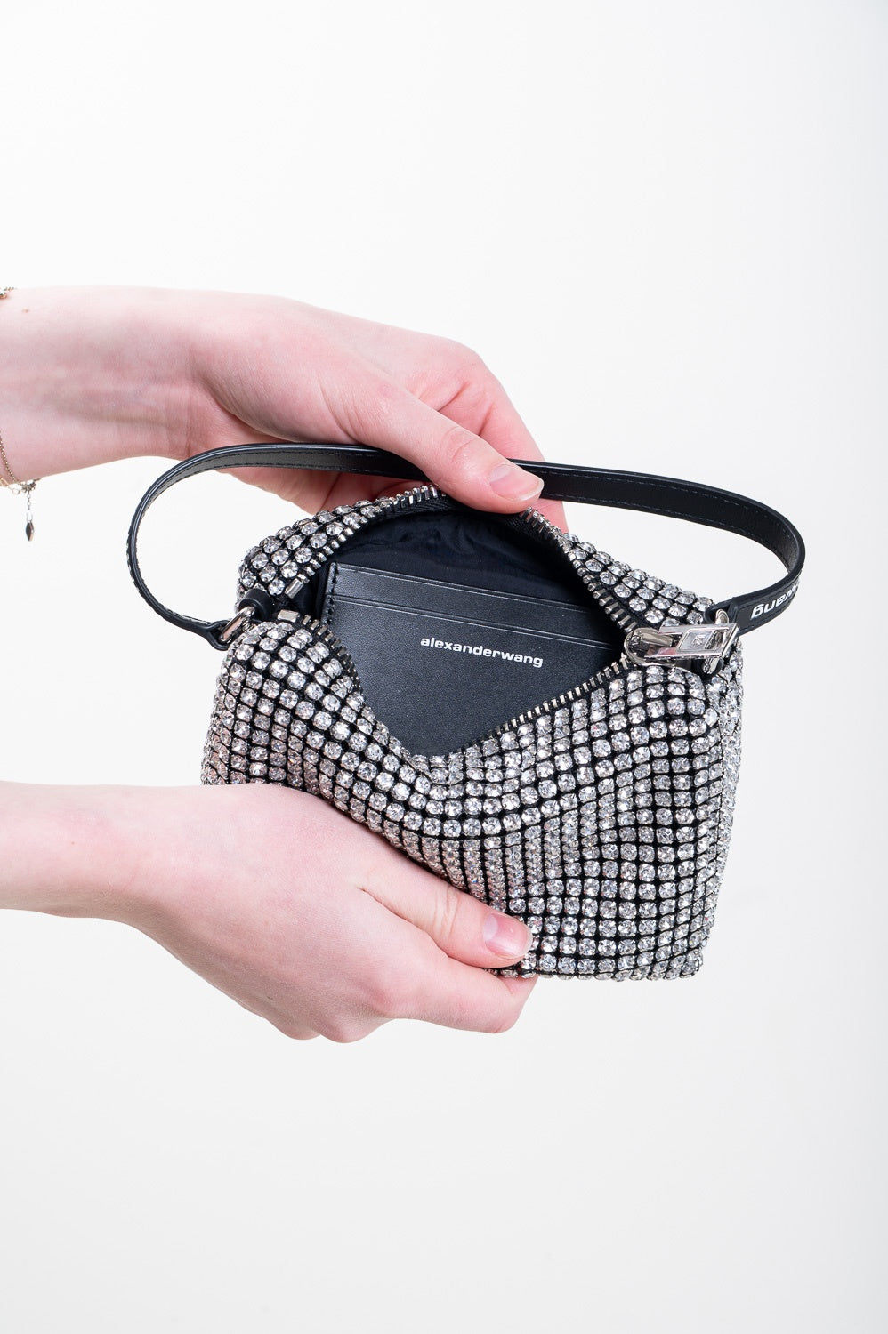 Silver Rhinestone Mini Top Handle Bag