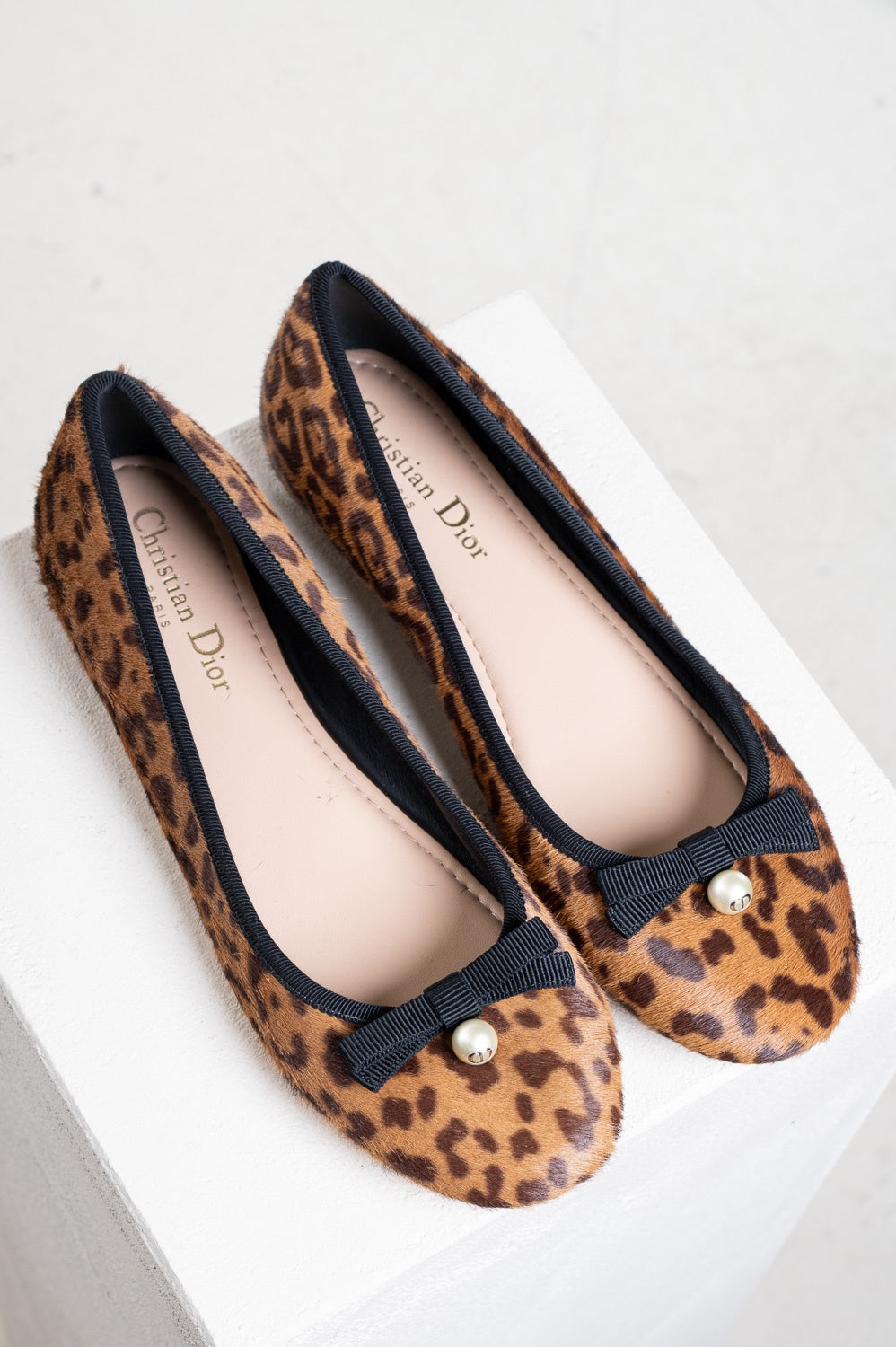Cheetah Print Calfskin Pearl Bow Ballet Flat