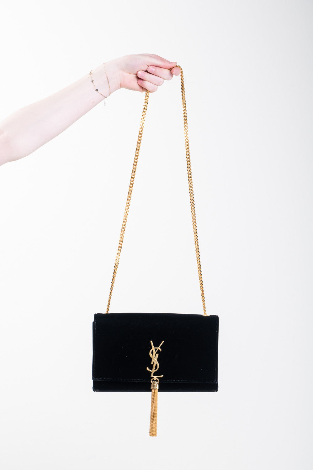 Black Velvet Small Monogram Kate Tassel Shoulder Bag