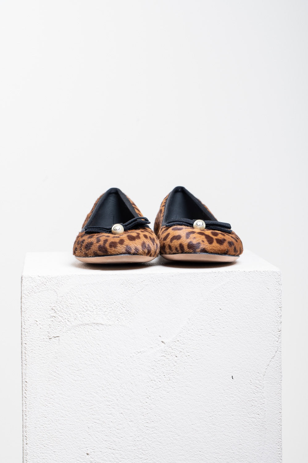 Cheetah Print Calfskin Pearl Bow Ballet Flat