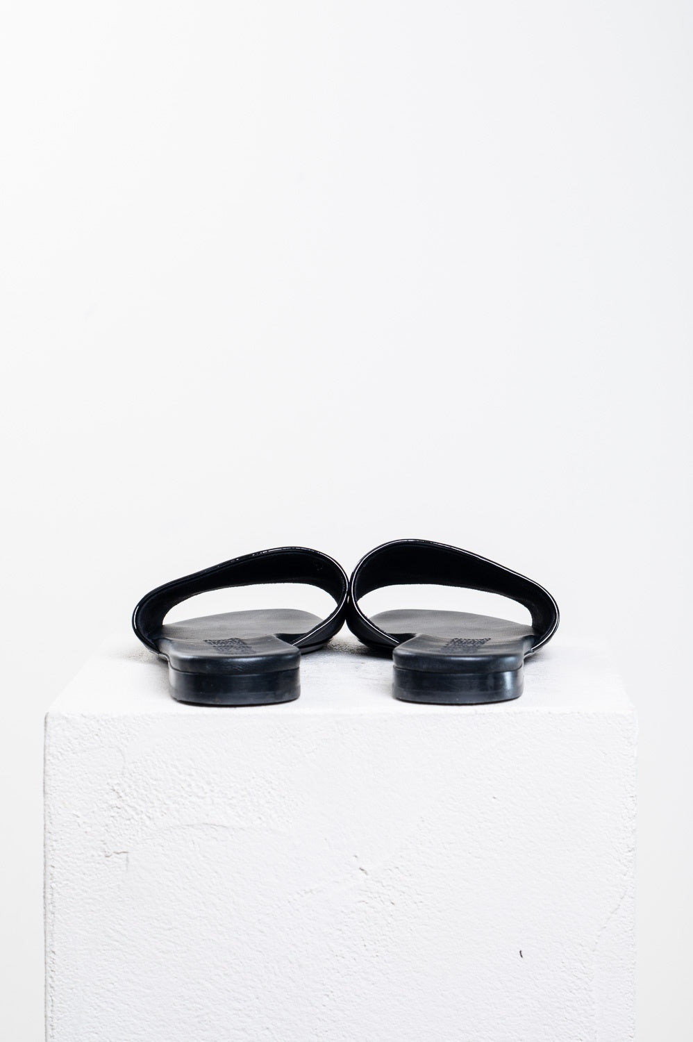 Black Mesh and Patent Leather CC Logo Slide Sandals