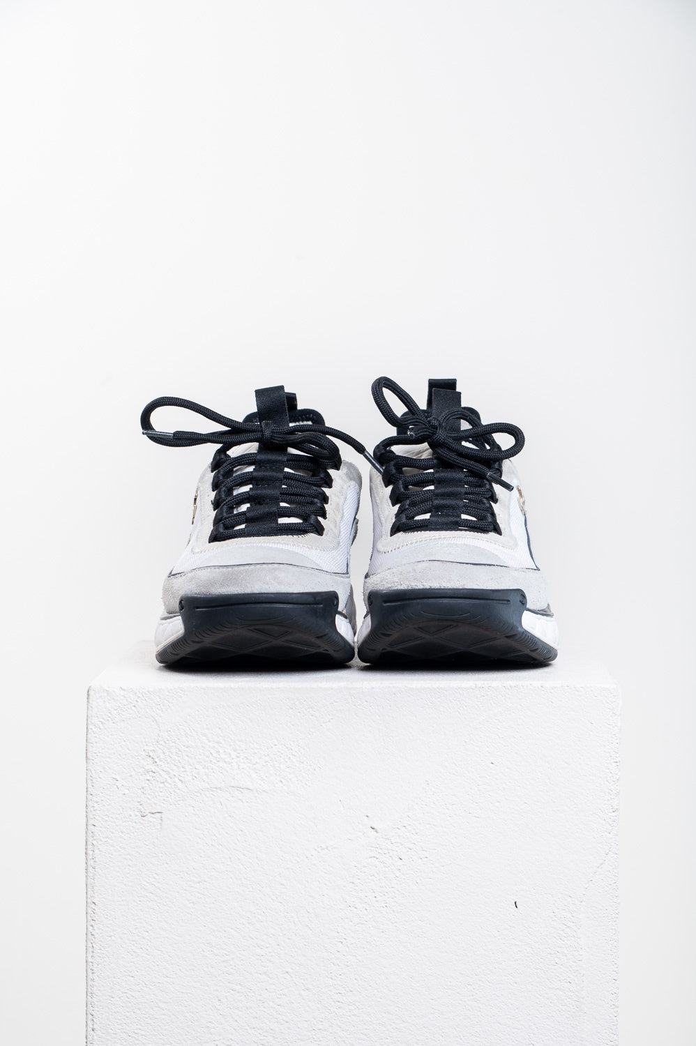 22P White Calfskin Gold CC Logo Sneakers