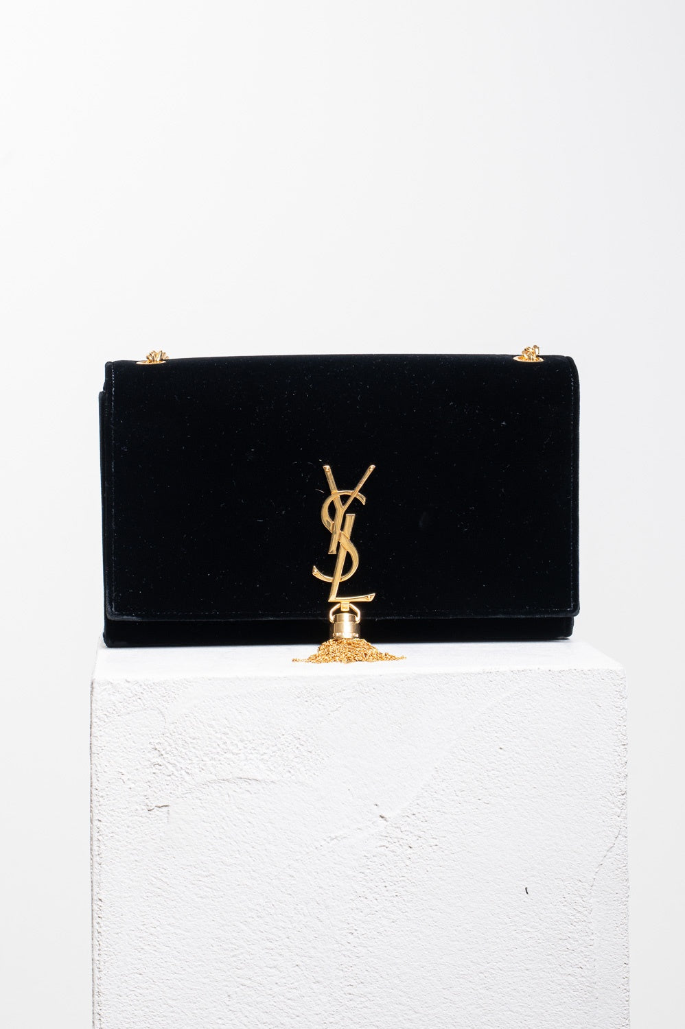 Black Velvet Small Monogram Kate Tassel Shoulder Bag